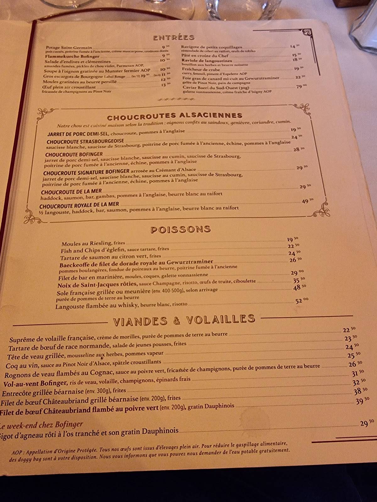 Menu de Bofinger