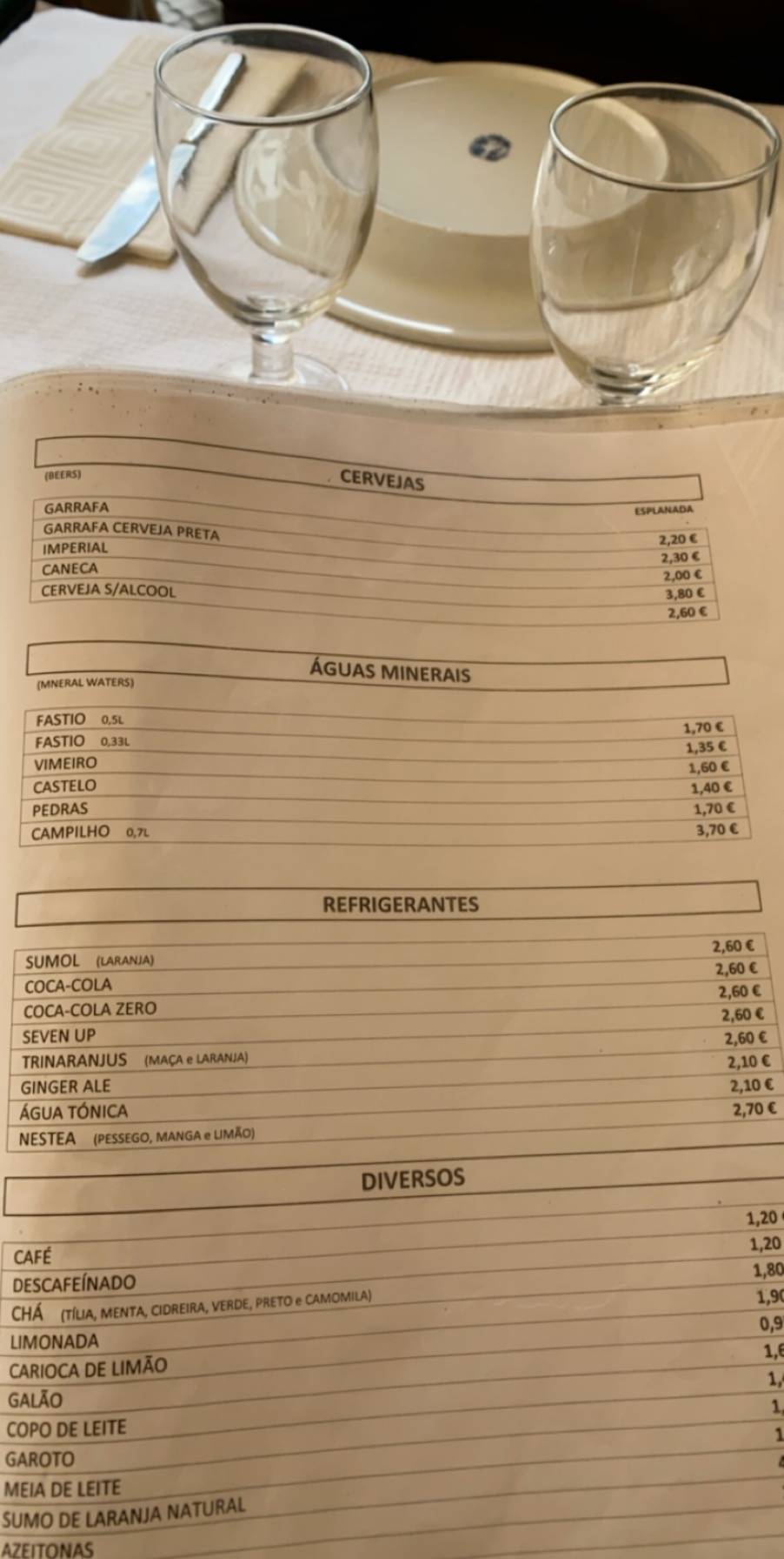 Menu at Bonjardim restaurant, Lisbon, Tv. de Santo Antão 11