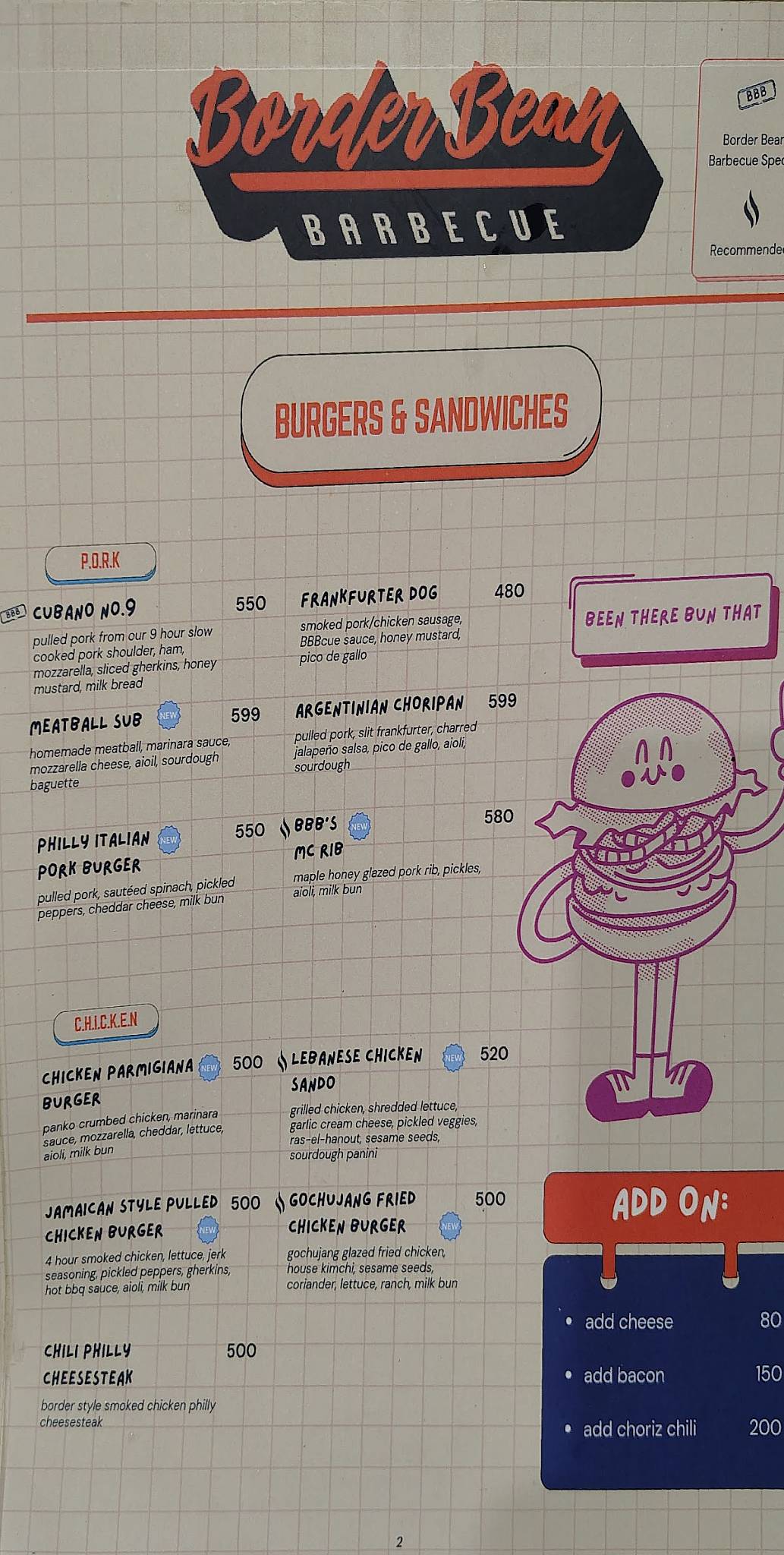 Border Bean Barbecue menu