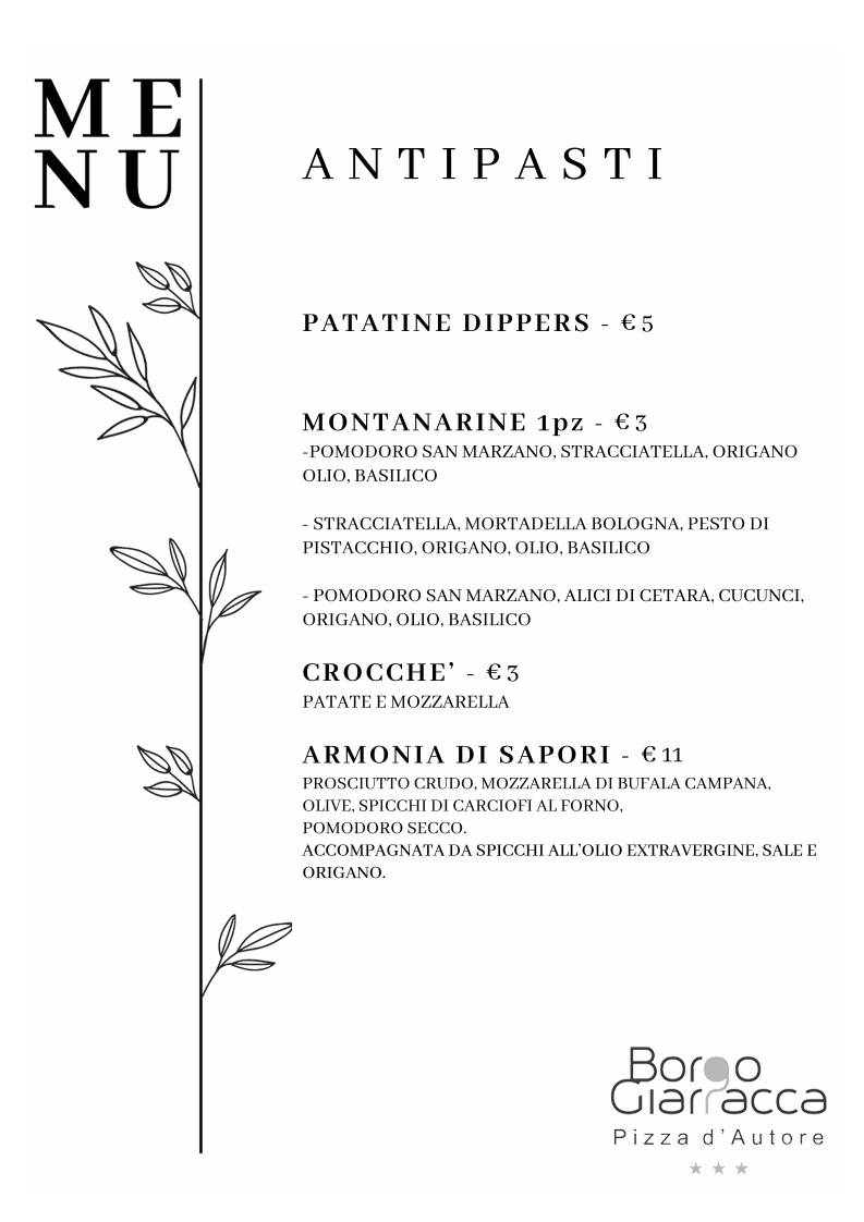 Menu di Borgo Giarracca 