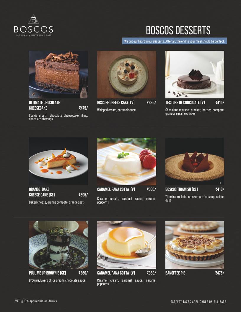 Boscos menu