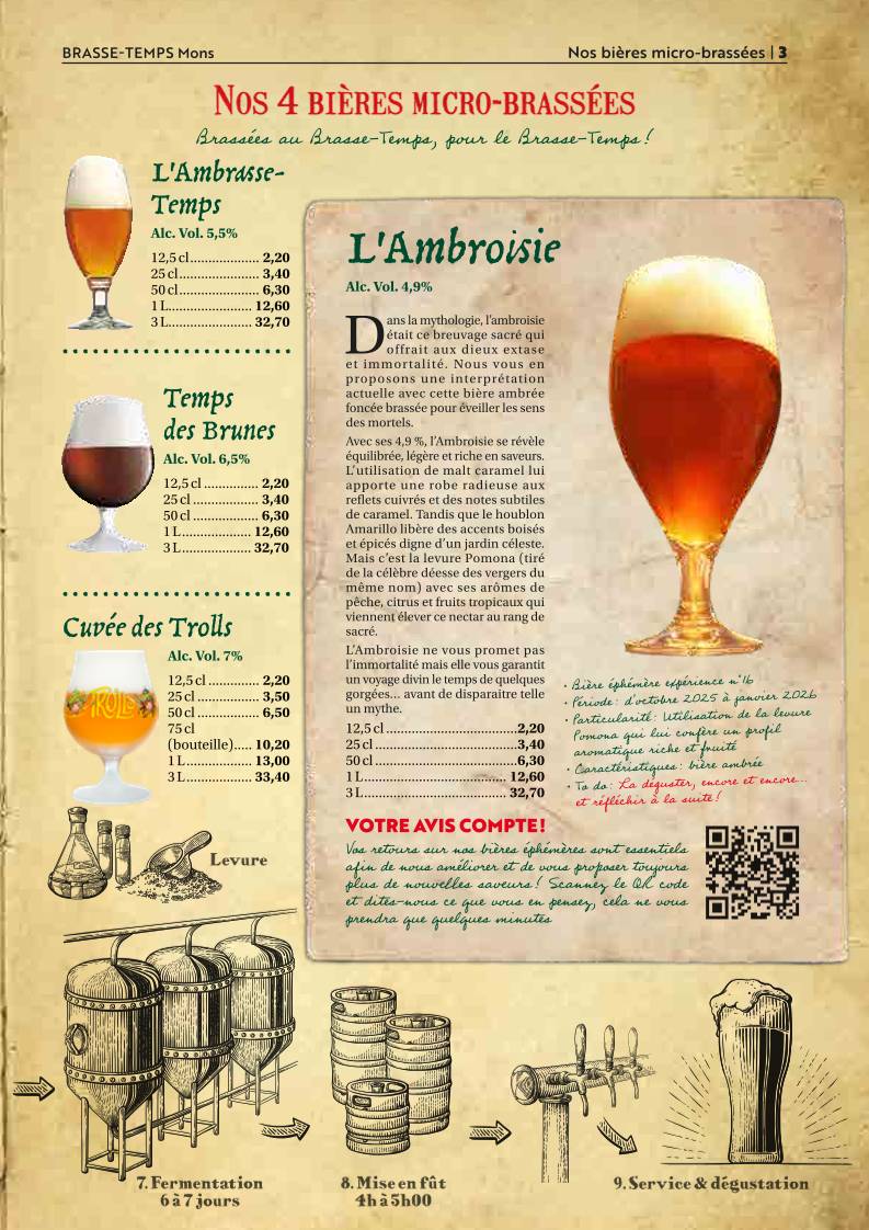 Menu de Brasse-Temps - Restaurant Brasserie Mons