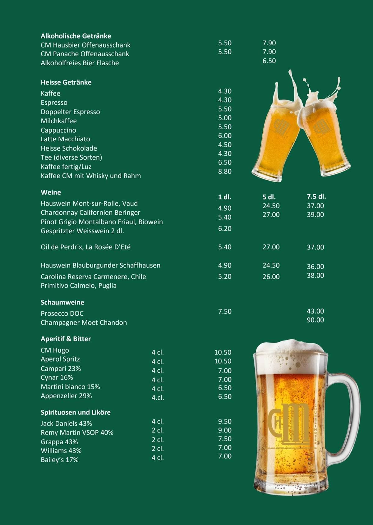 Menu di Brauhaus Chuebelimoser 