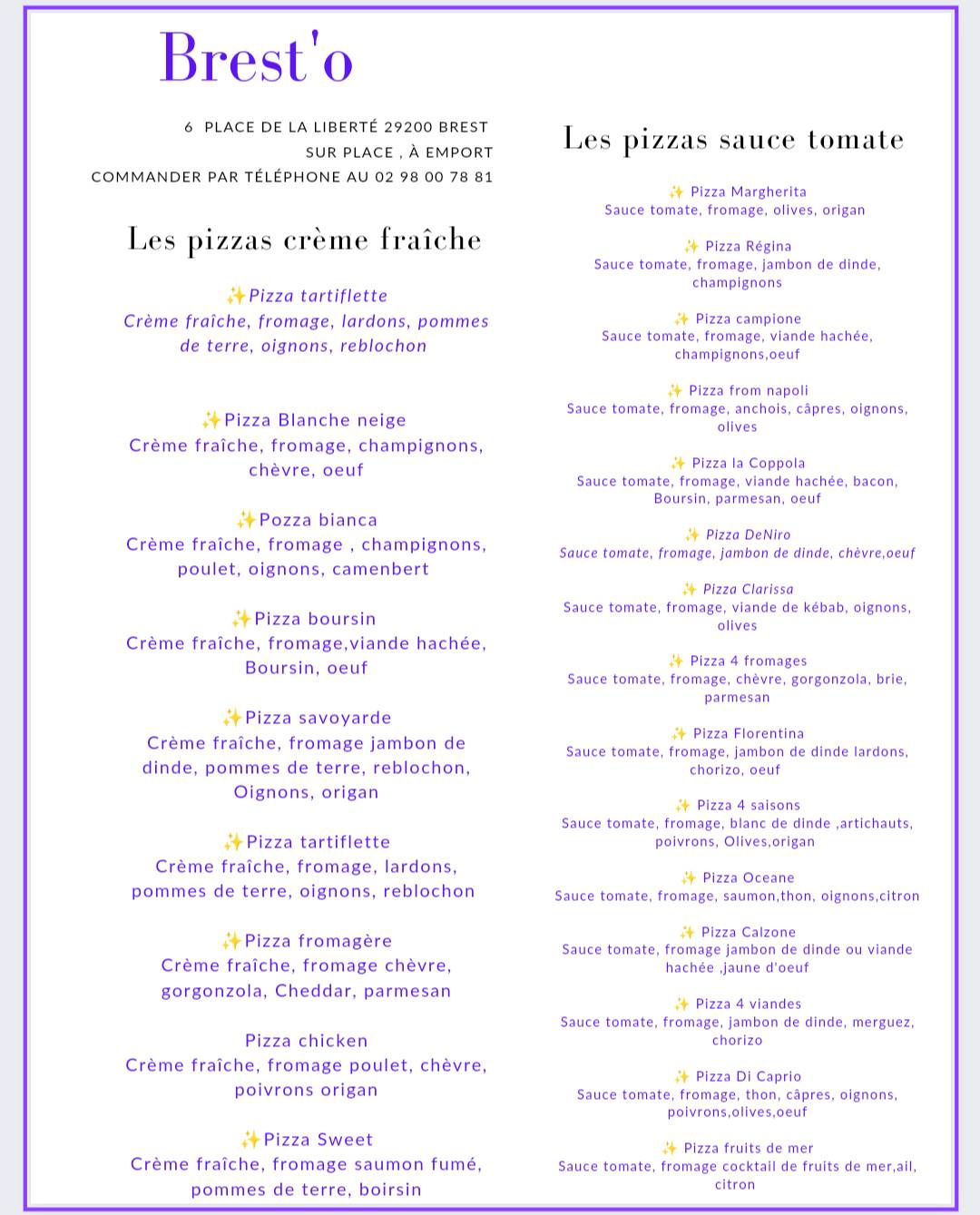Menu de Brest'o