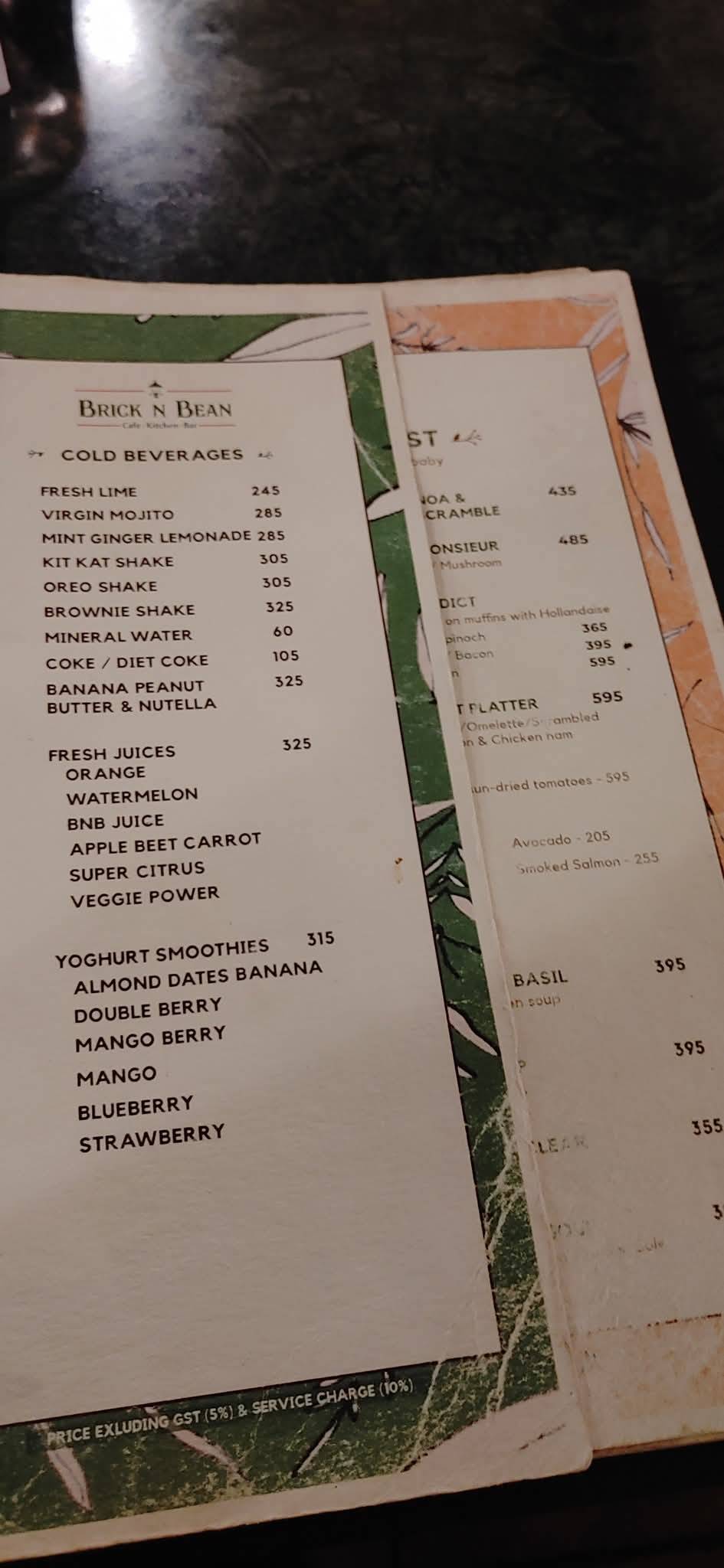 Brick n Bean Cafe Kitchen menu