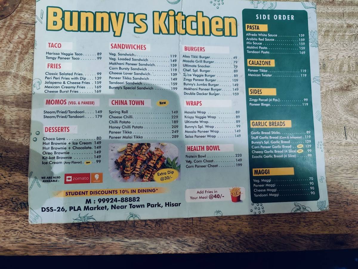 Bunny's Kitchen menu