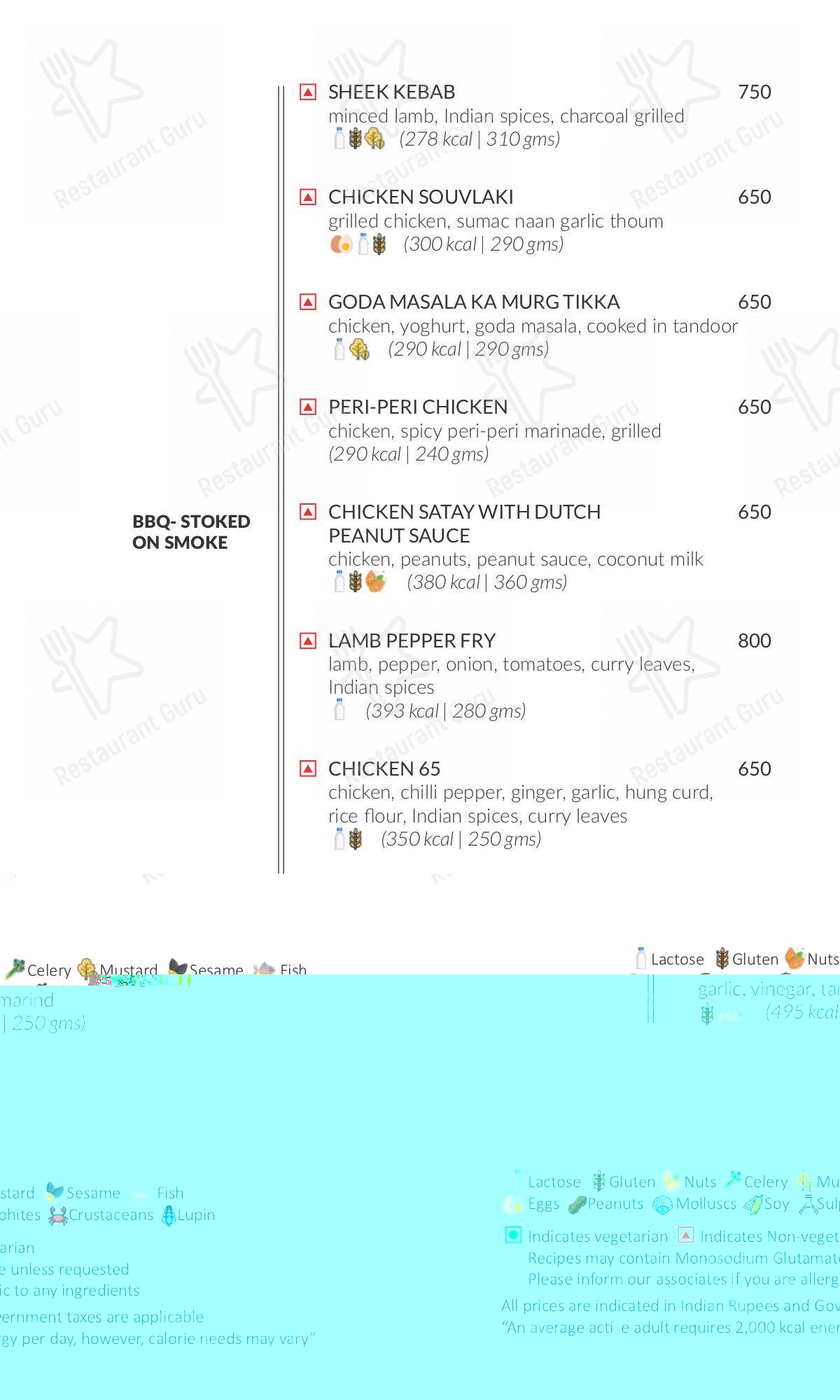 Menu for the Buzz restaurant