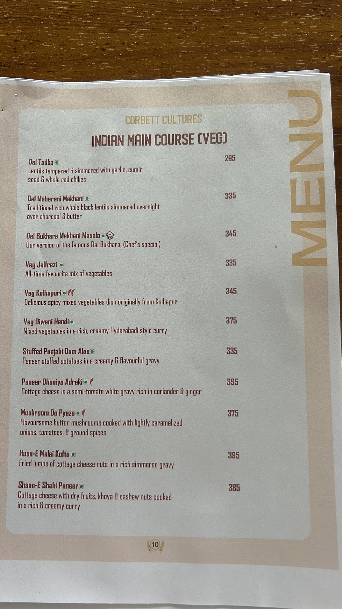 Corbett Cultures menu