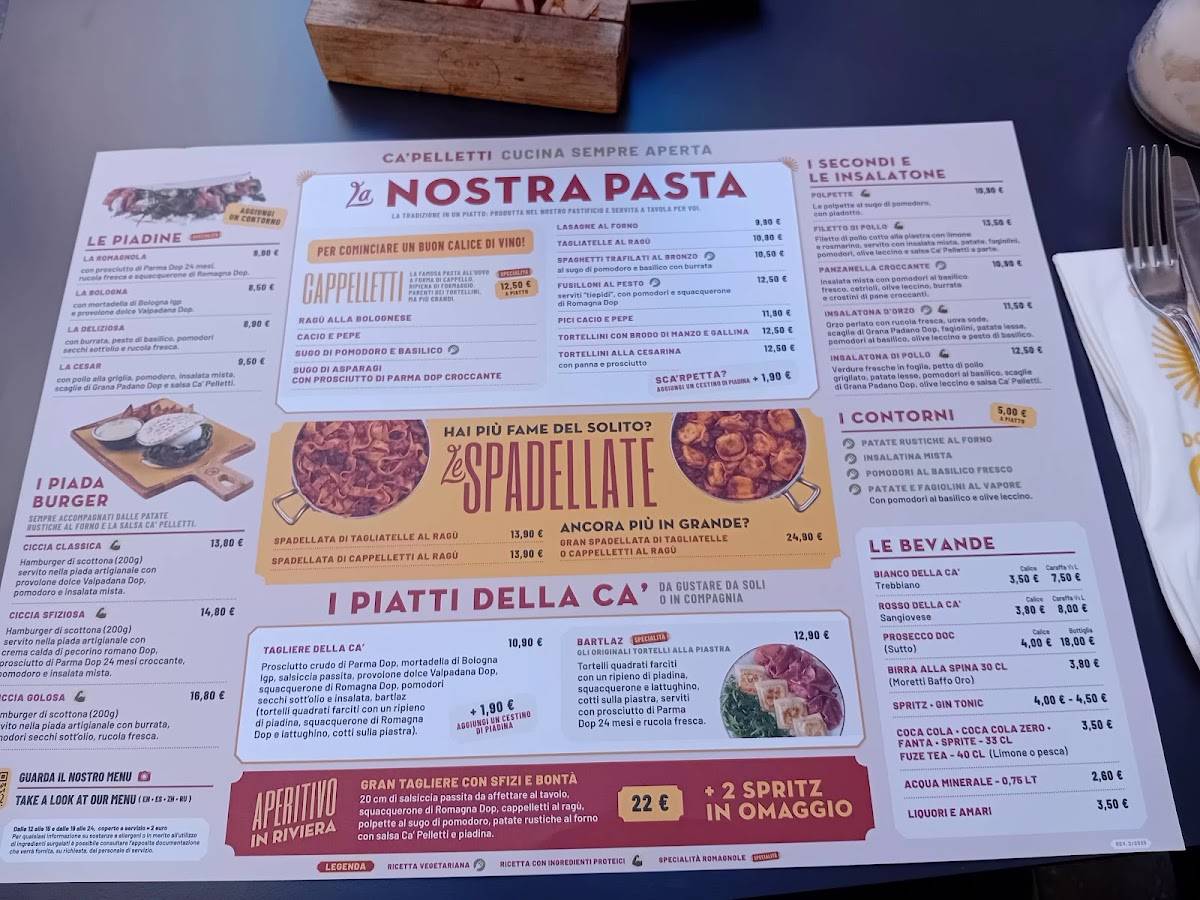 Menu di Ca' Pelletti Padova 