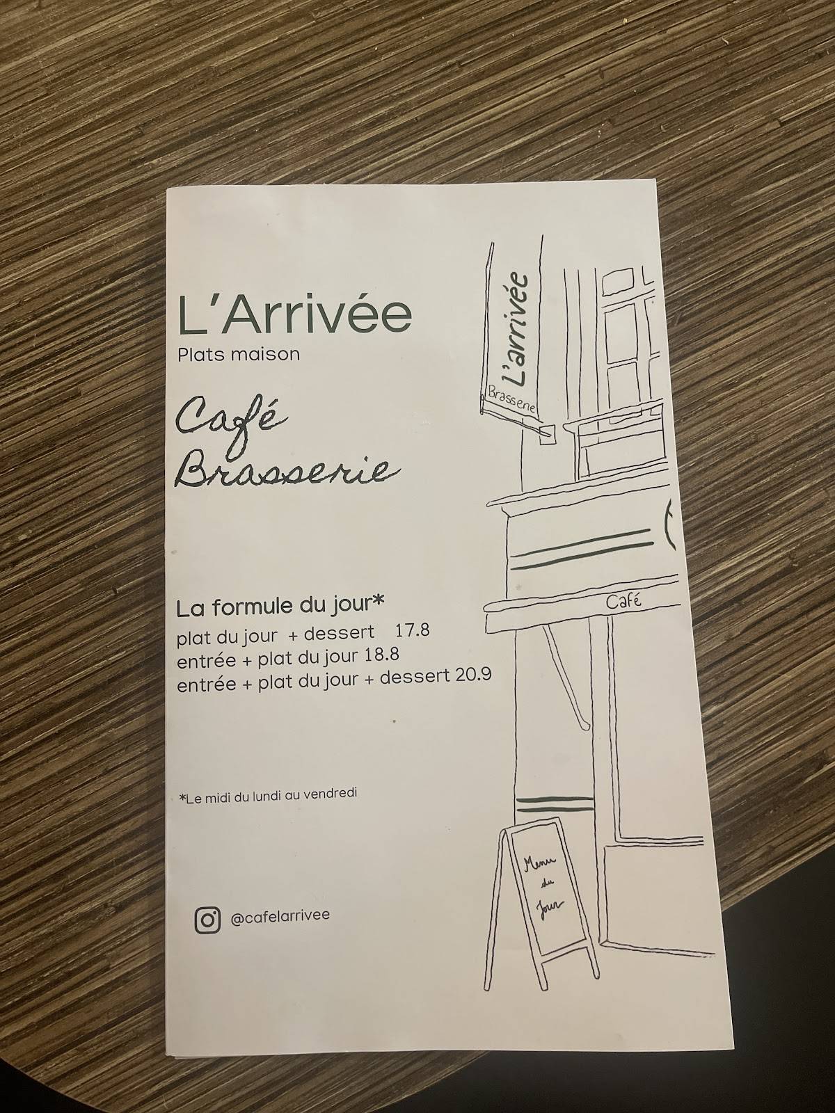 Menu de Bar Brasserie L'Arrivée