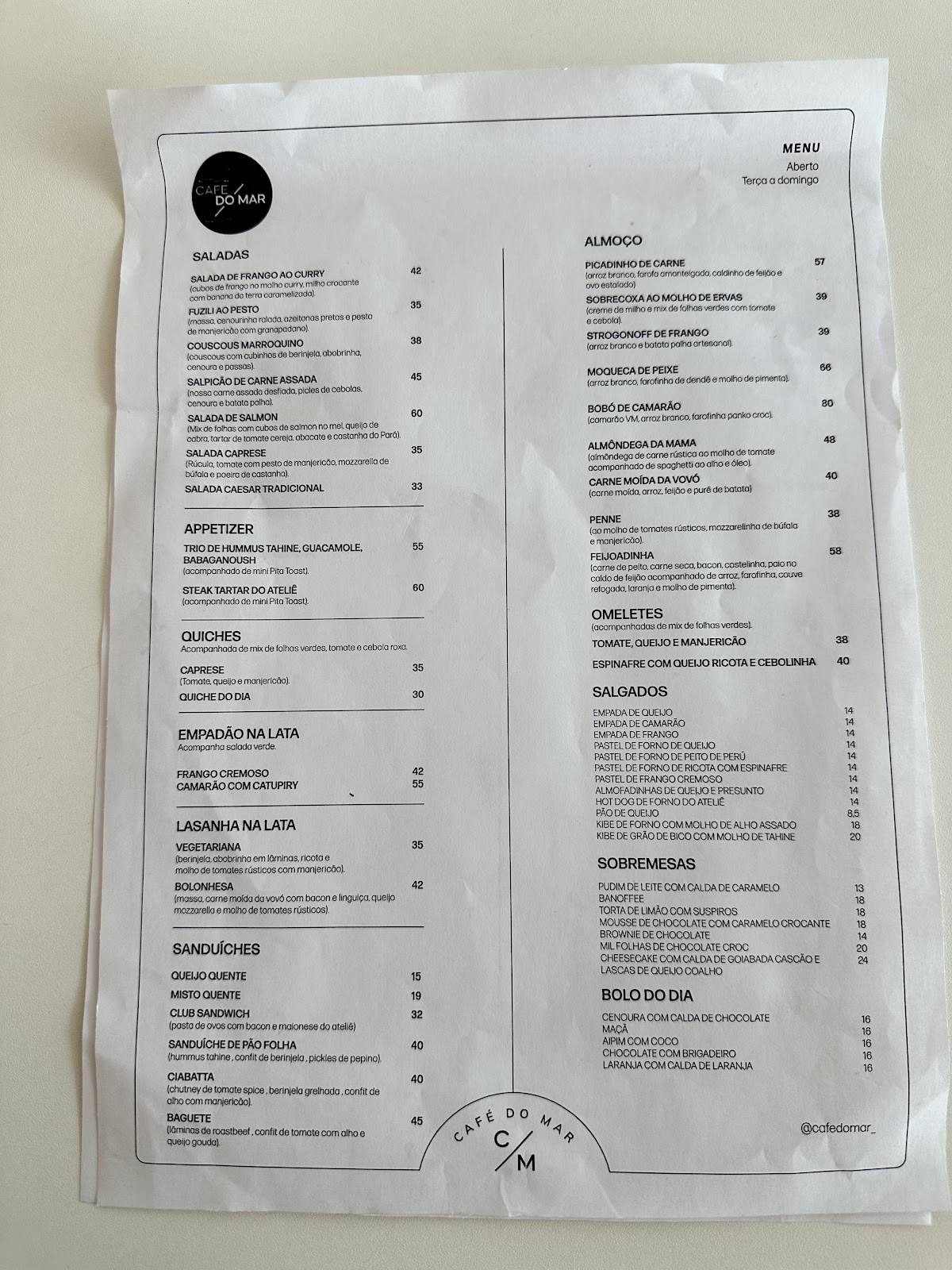 Café Ateliê Benoliel cardápio