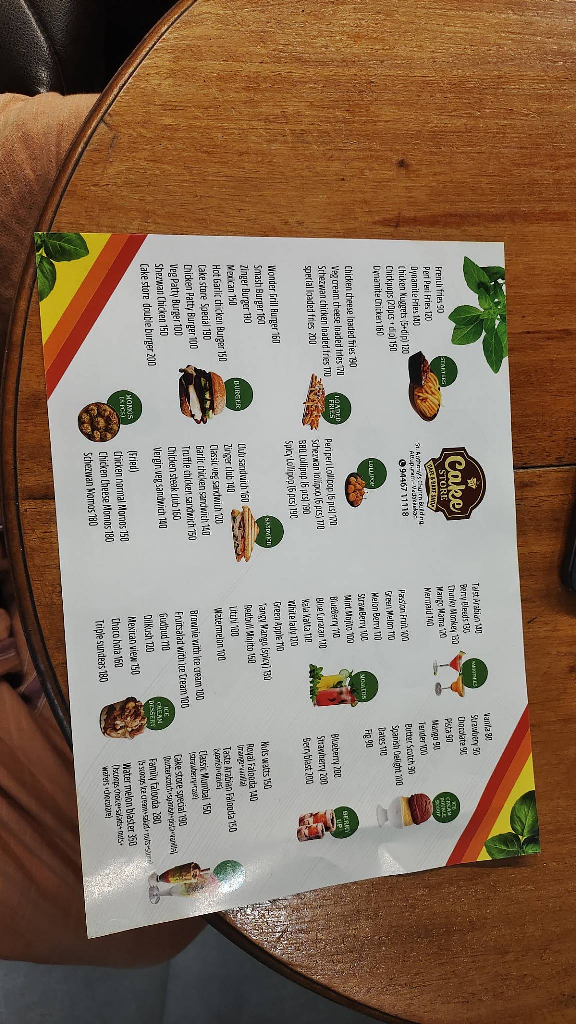 Cake store - Vadakkekad menu