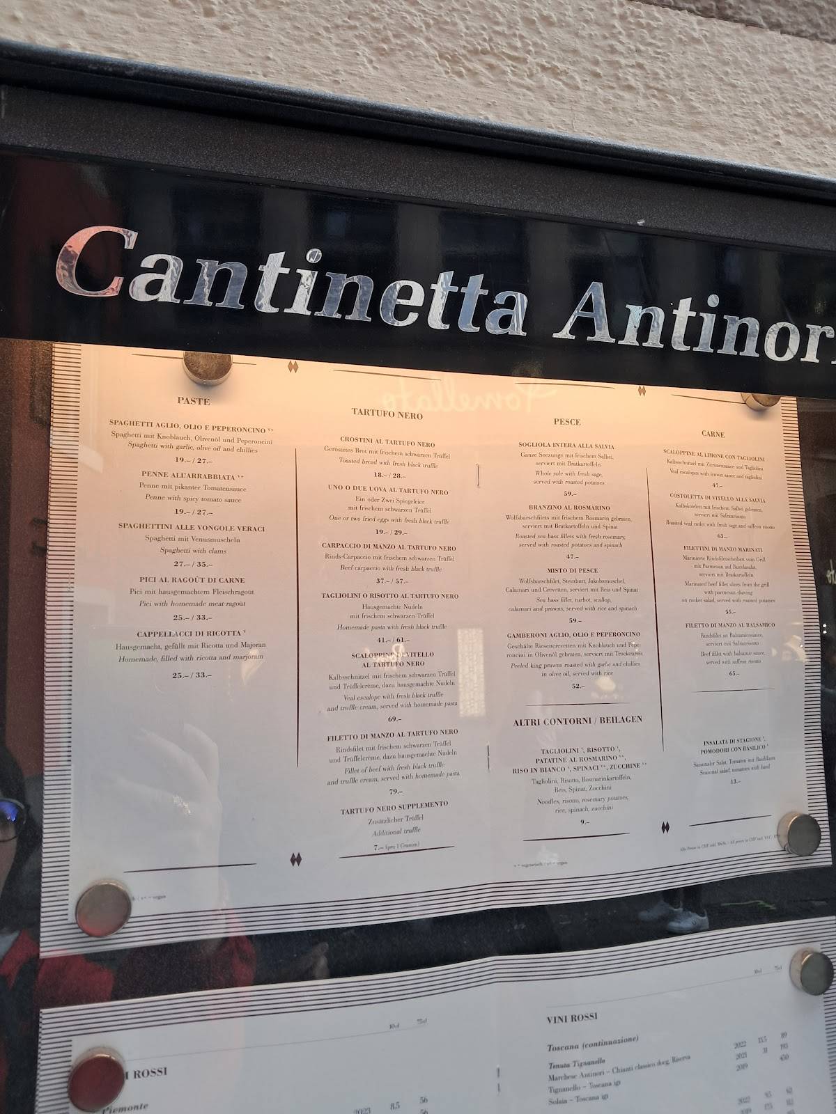 Menu di Cantinetta Antinori 