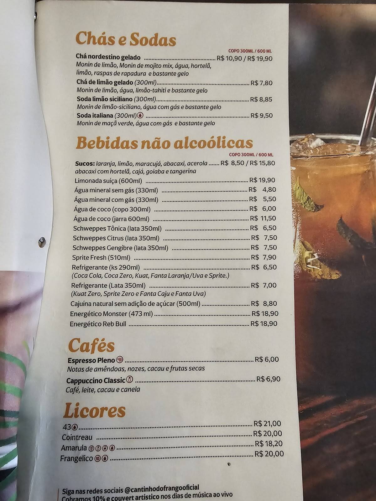 Cantinho do Frango cardápio