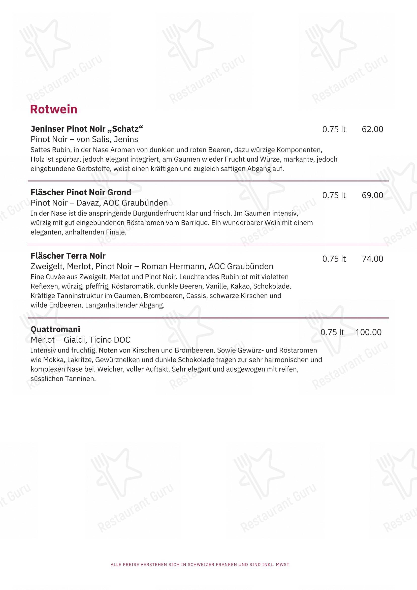 Restaurant Capalari in Falera - Menu bar