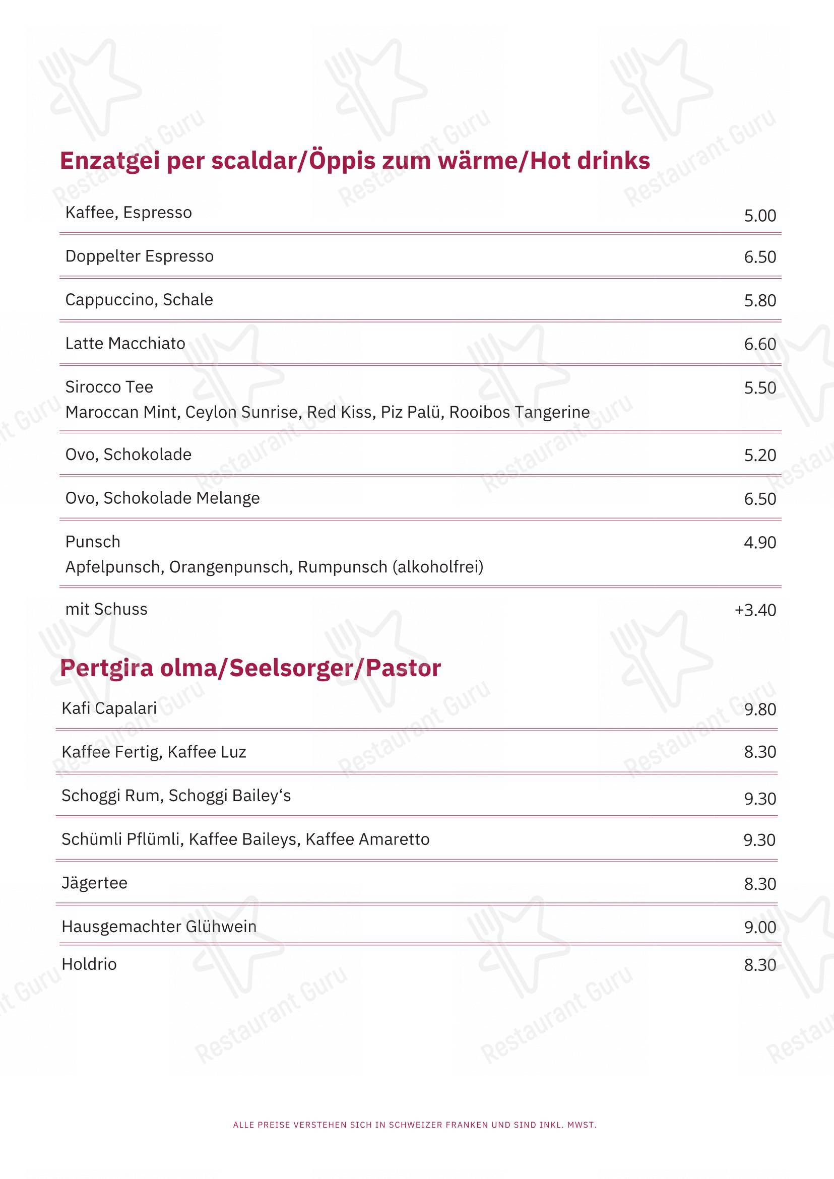 Restaurant Capalari in Falera - Menu