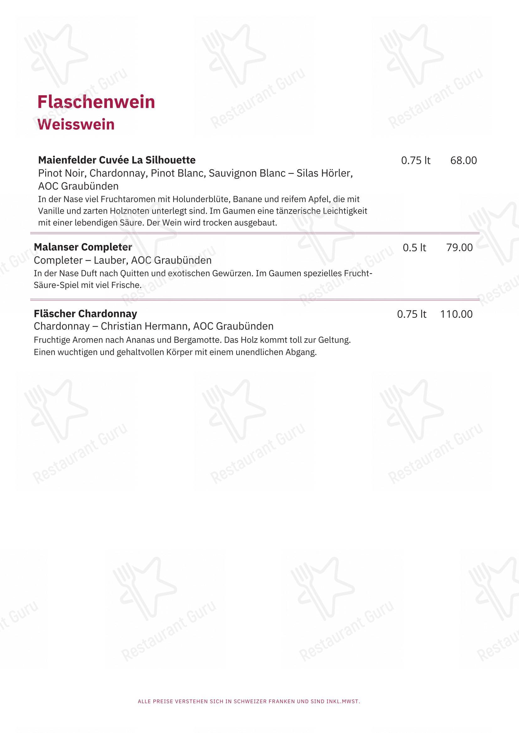 Restaurant Capalari in Falera - Menu bar