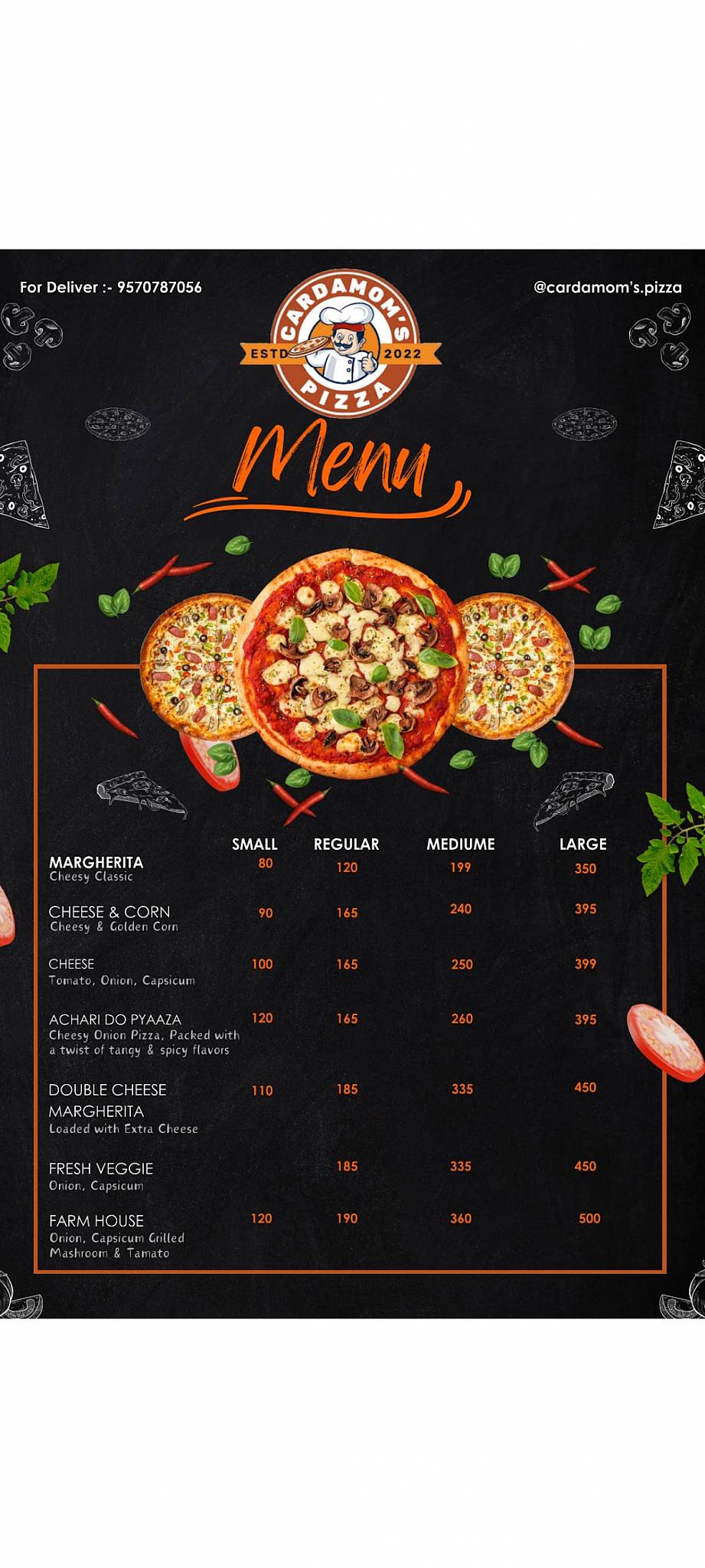 Cardamom's pizza menu