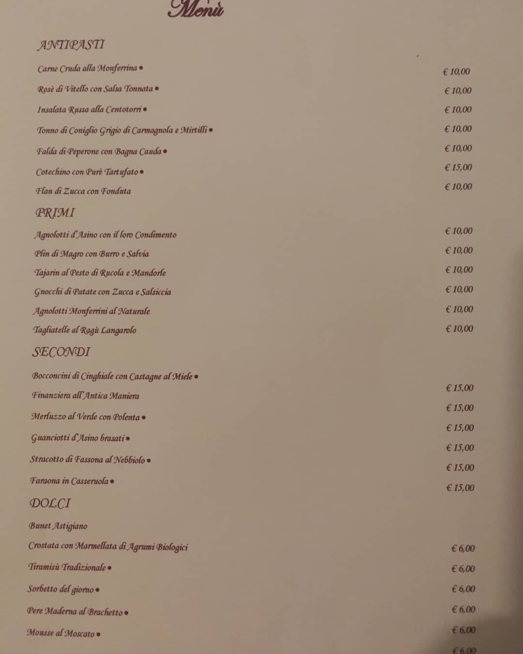 Menu di Cento Torri 