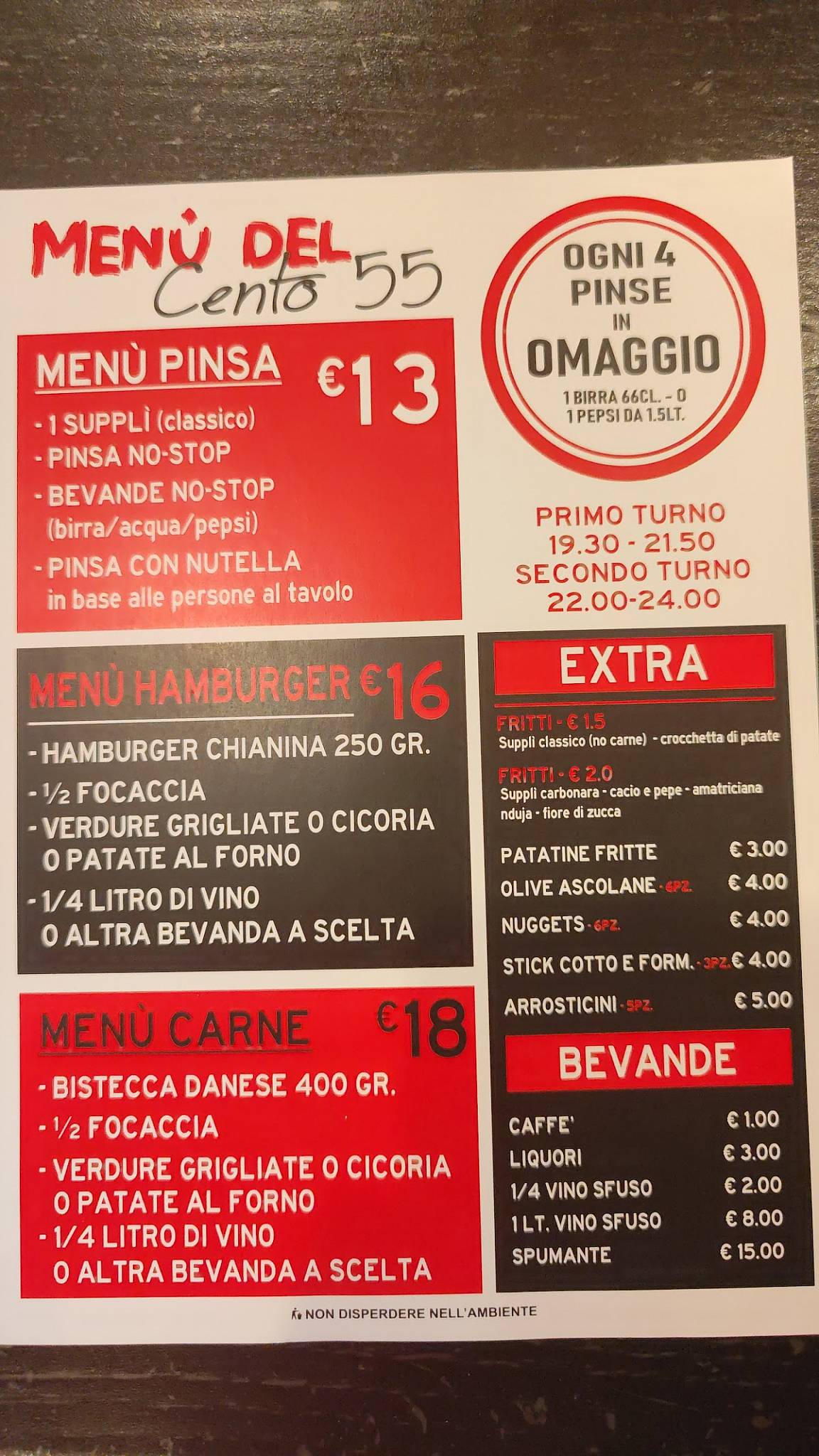 Menu di Cento55 Pinsa Romana - Centocelle 