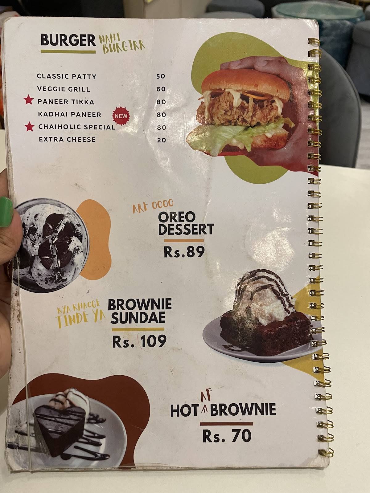 Chaiholic cafe menu