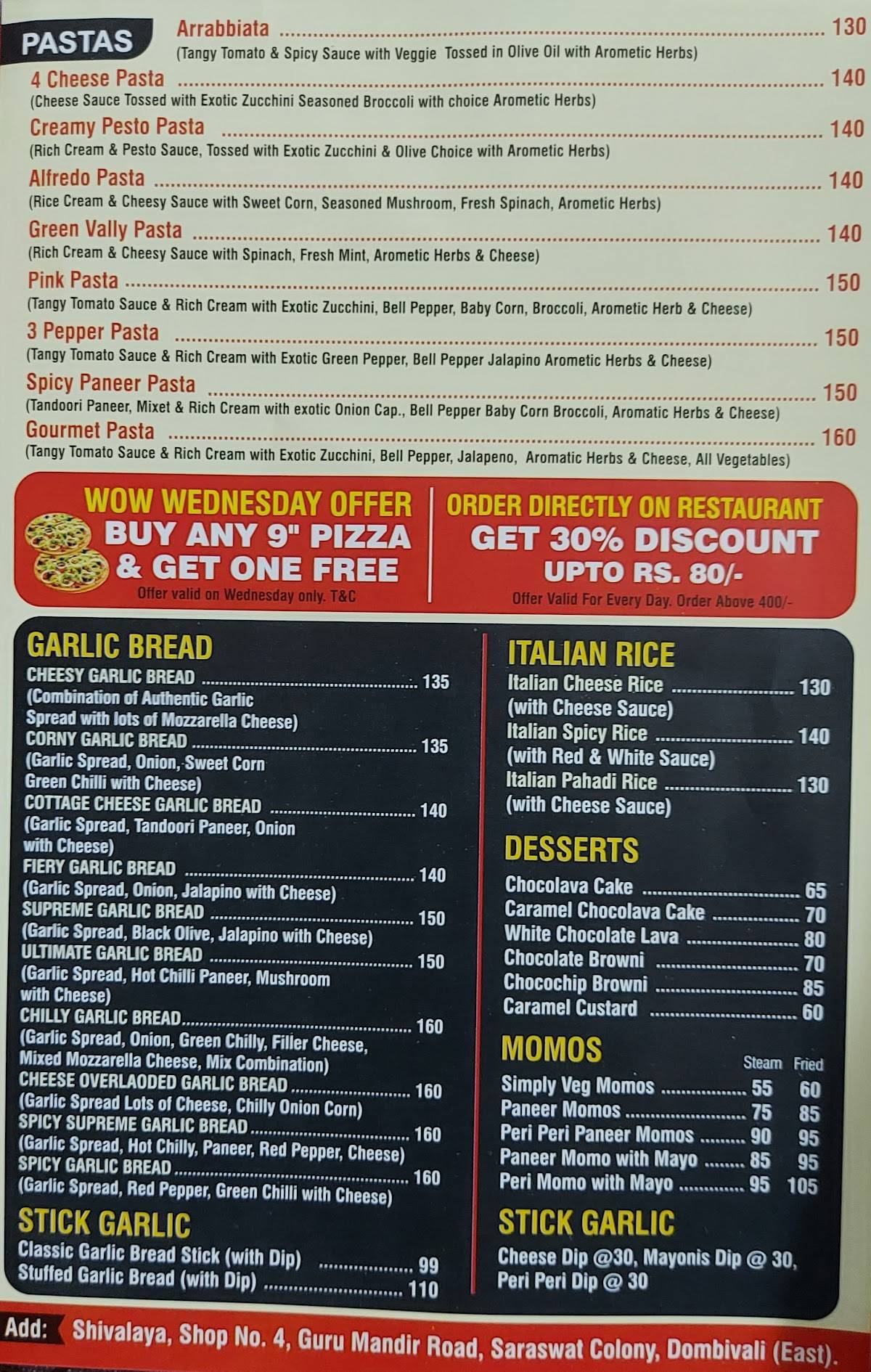 Cheesiana menu