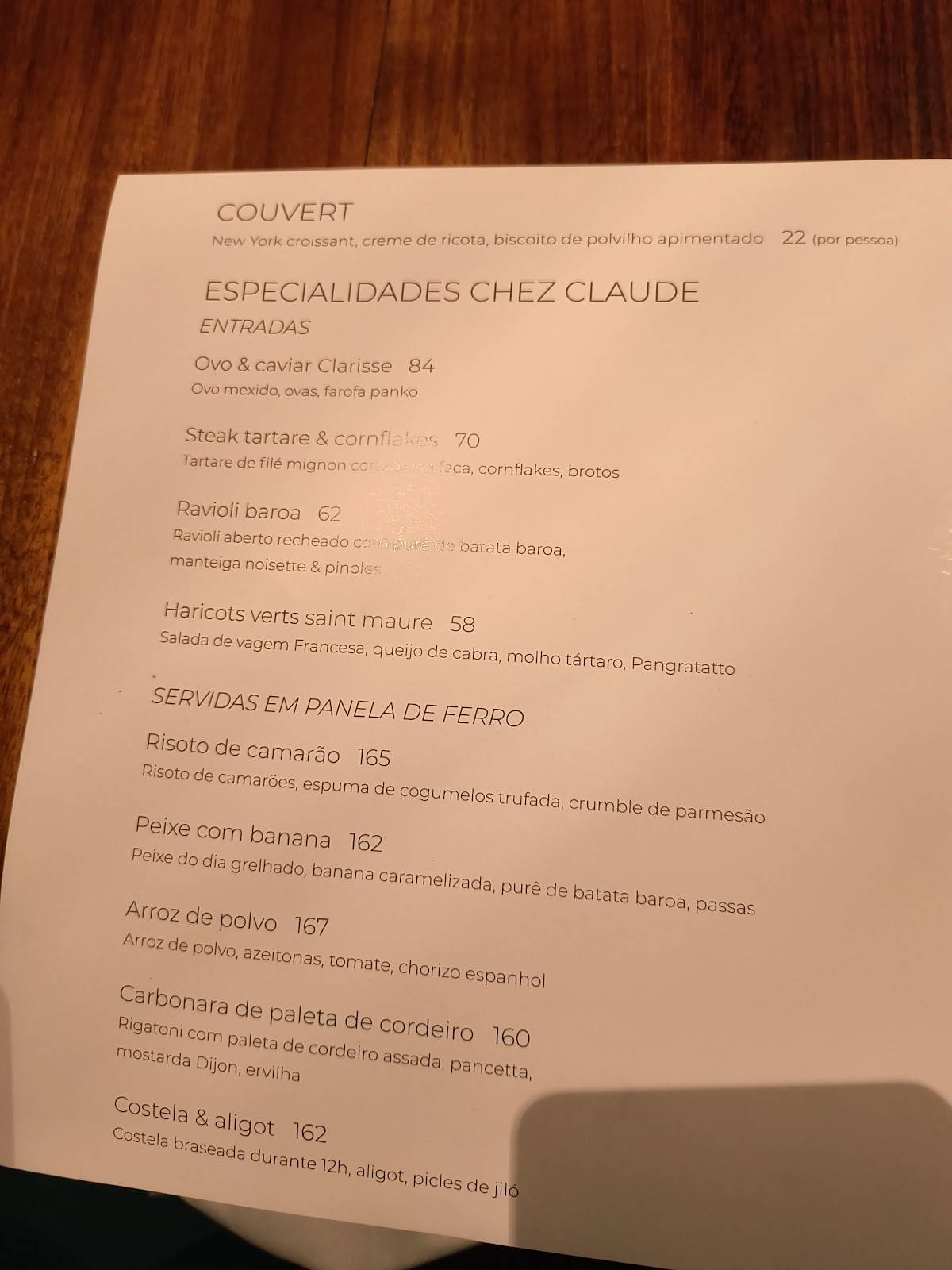 Chez Claude São Paulo cardápio