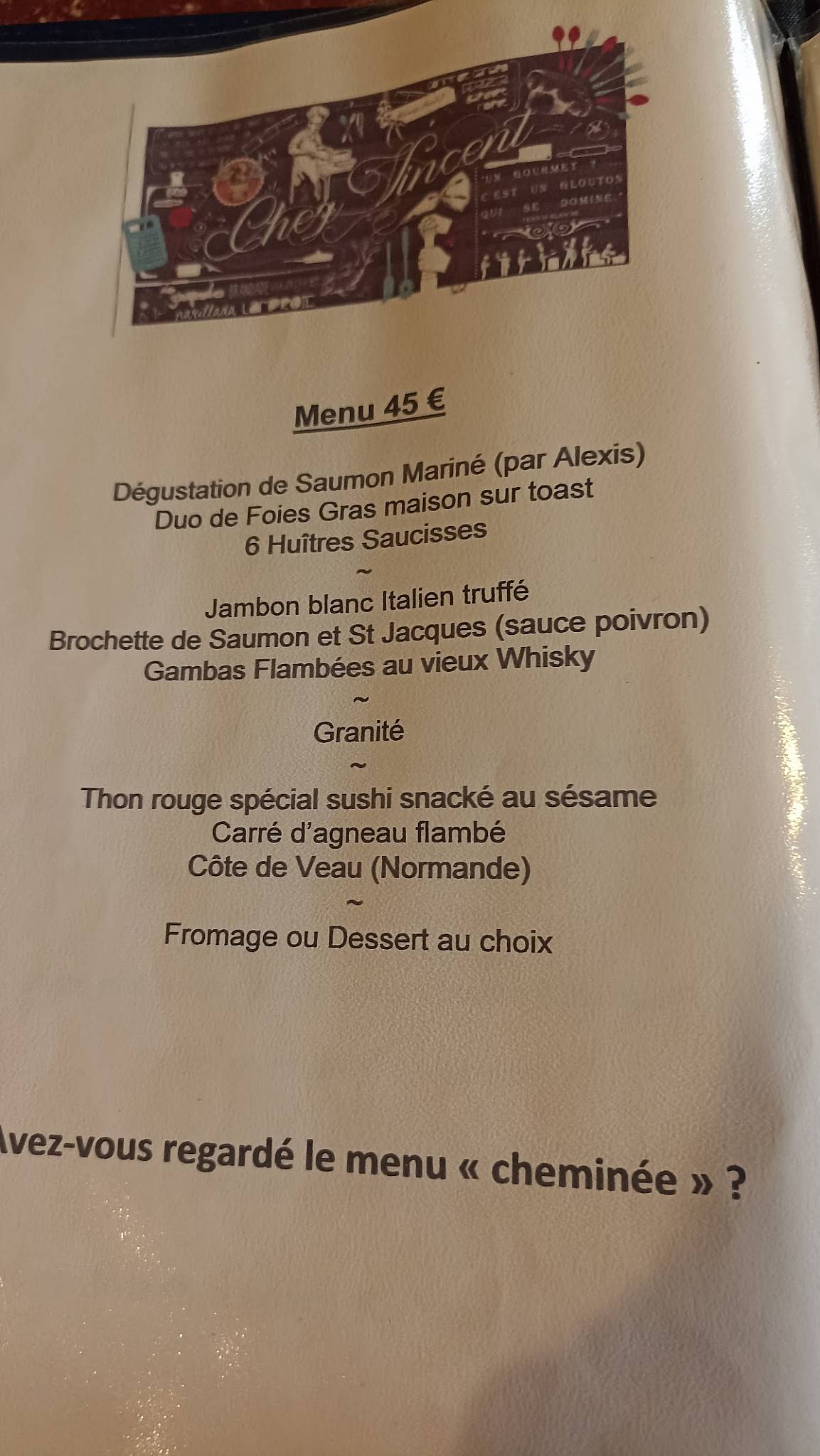 Menu de Restaurant Traiteur Chez Vincent Bègles