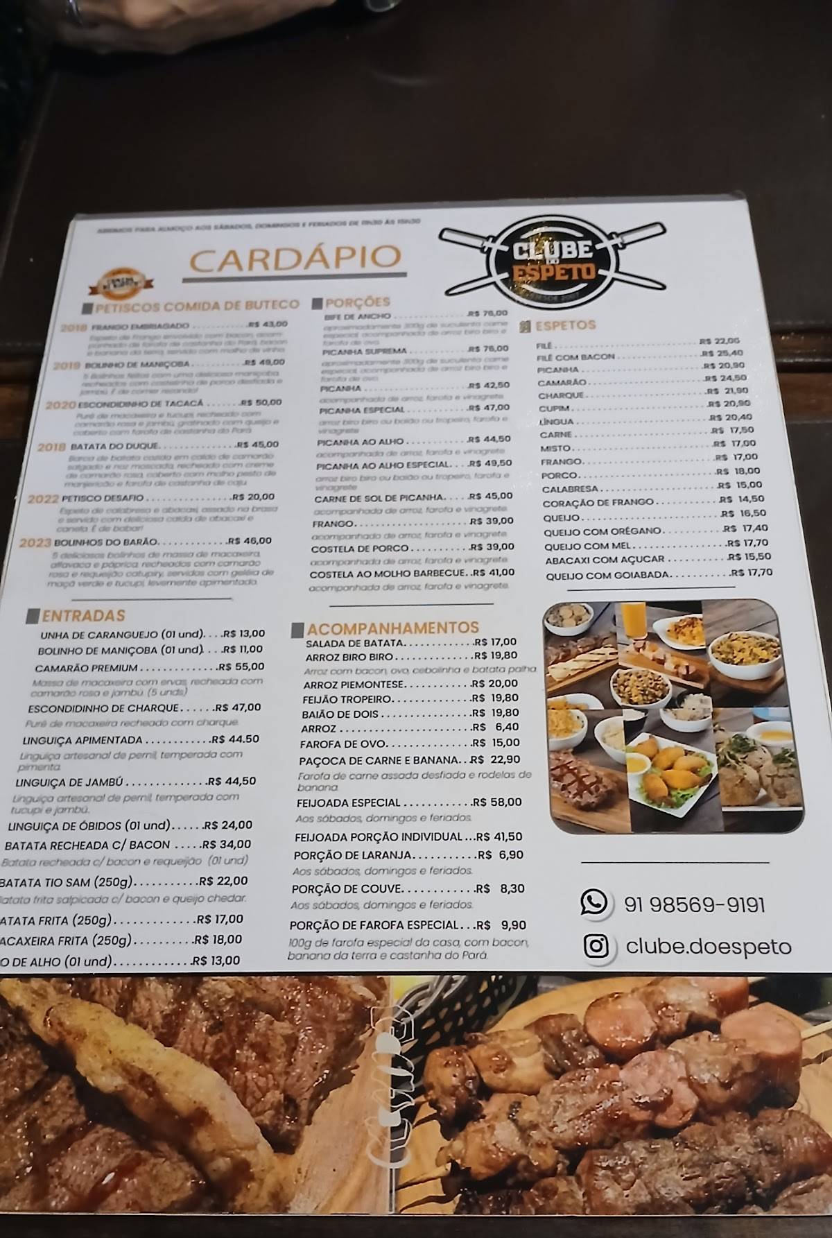 Clube do Espeto Grill cardápio