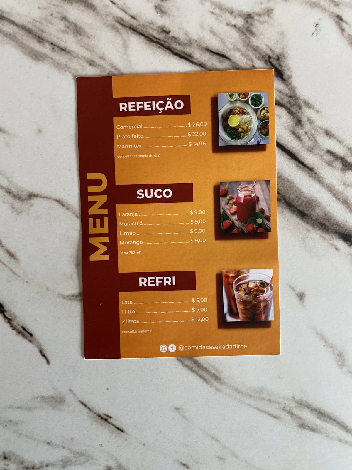 Comida Caseira da Dirce cardápio