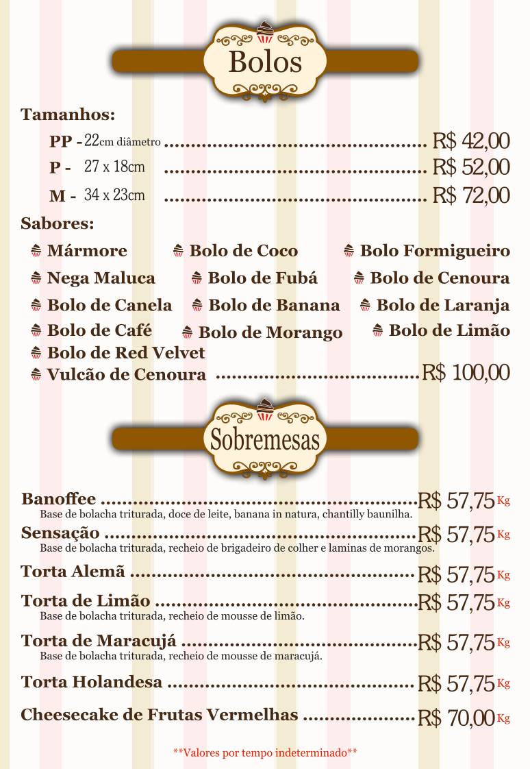 Confeitaria Colonial cardápio