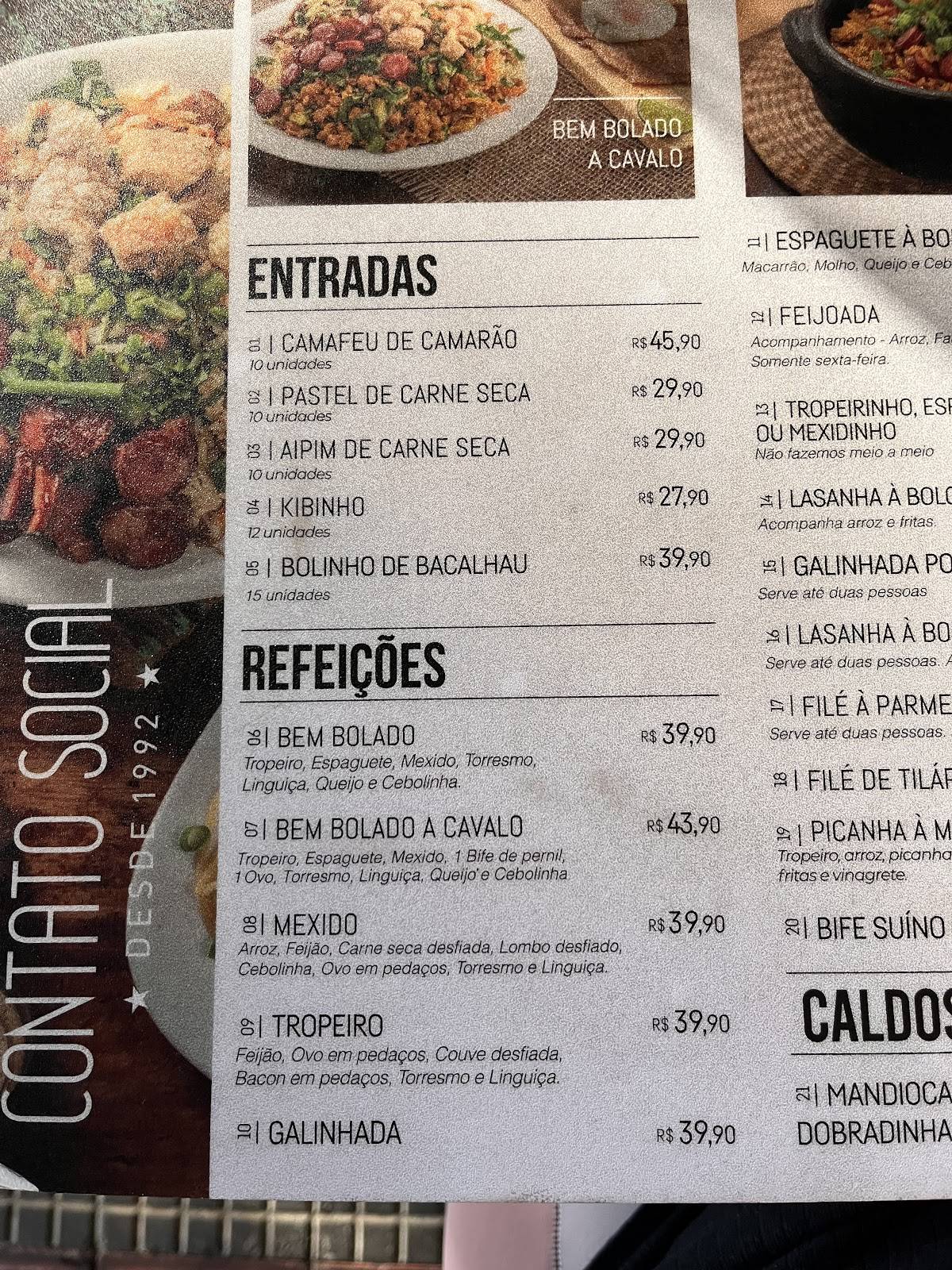 Contato Social Restaurante & Bar - Comida Mineira, Caldos, Drinks e Petiscos cardápio