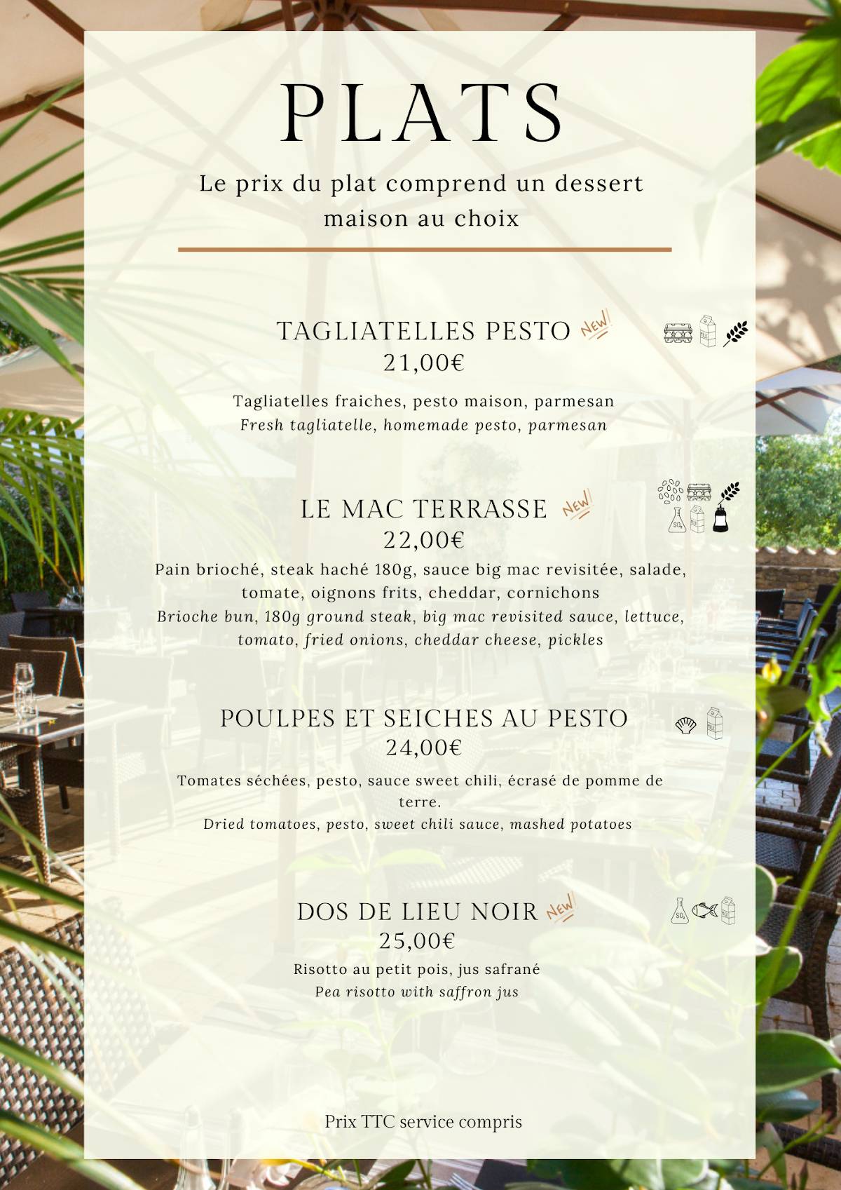 Menu de Côté Terrasse