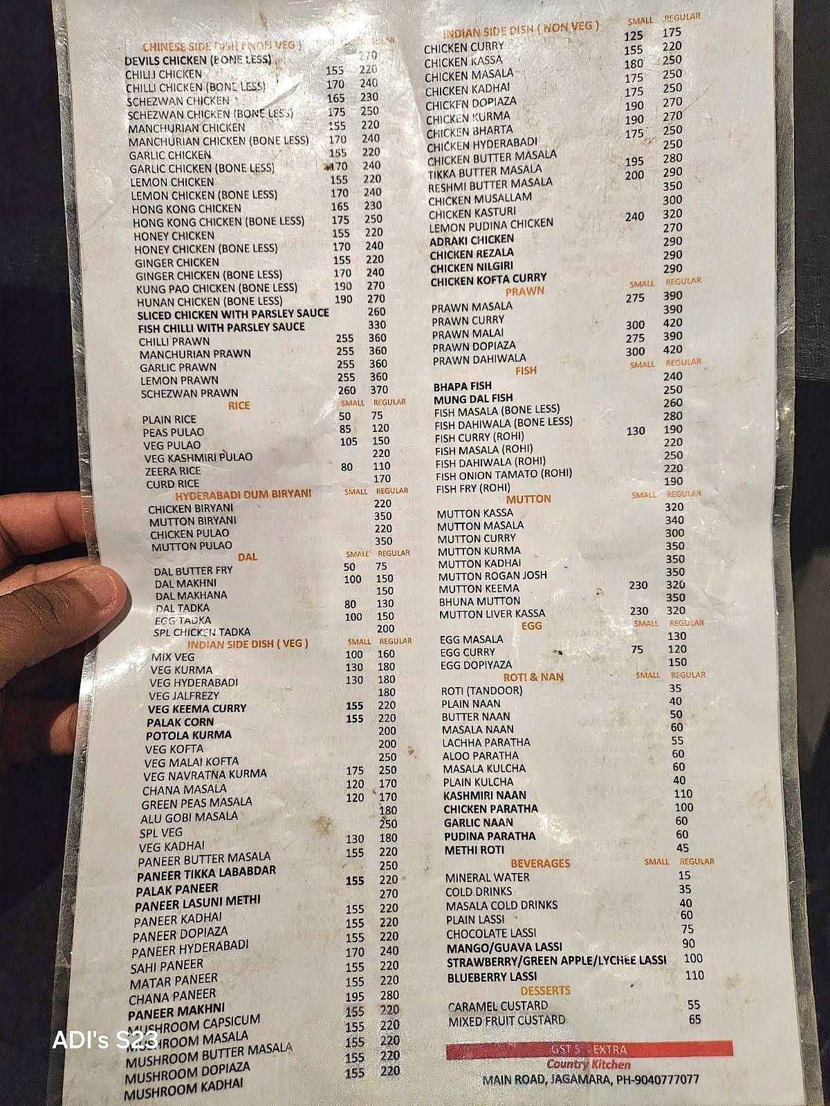 Country Kitchen Restaurant menu