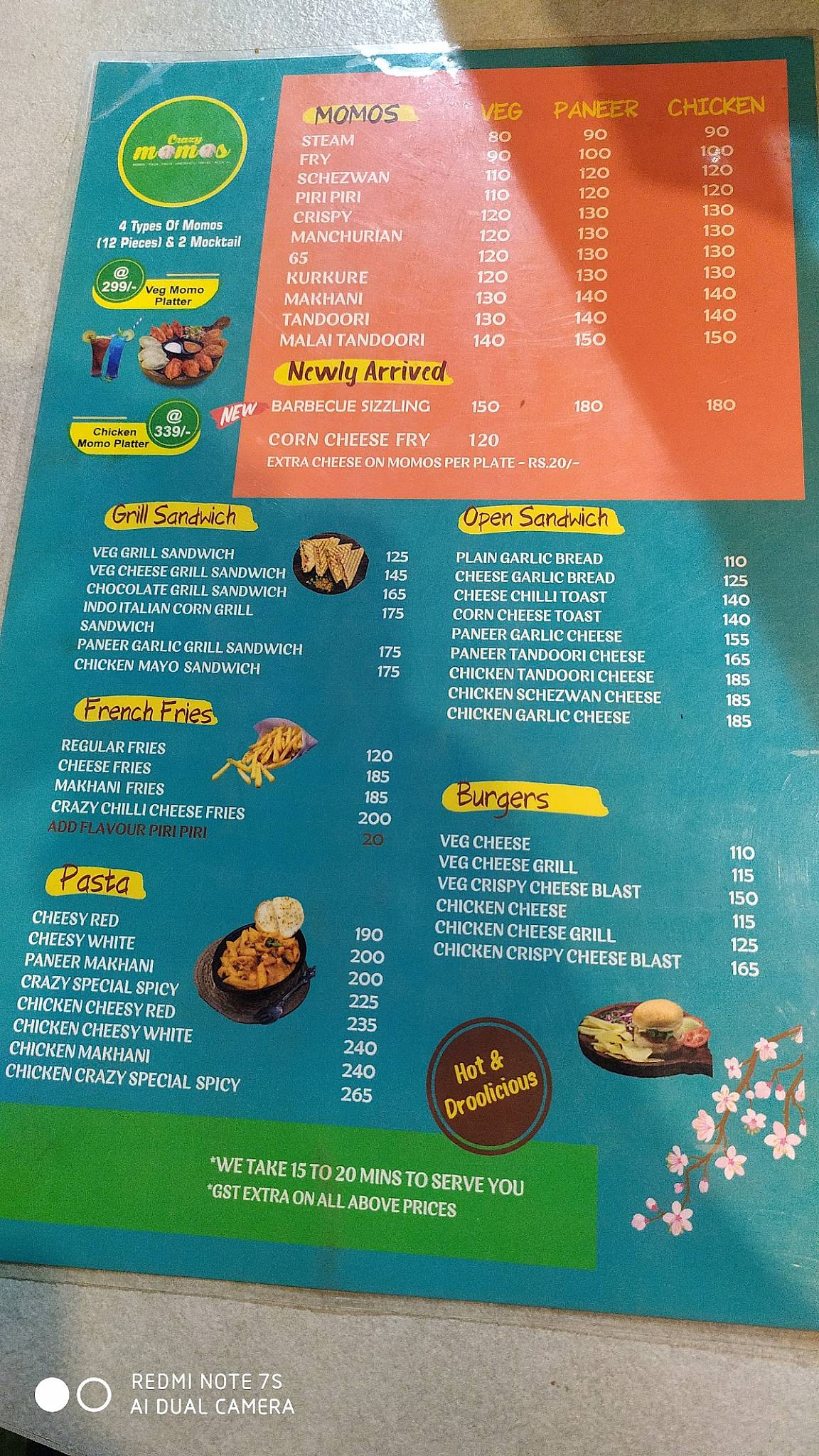 Crazy Momos menu