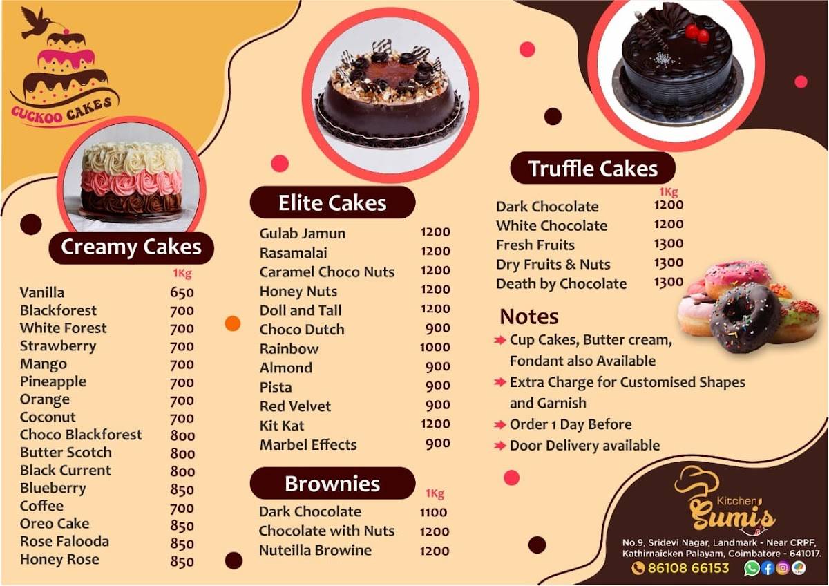 Cuckoo Cakes (Sumi's Kitchen) menu