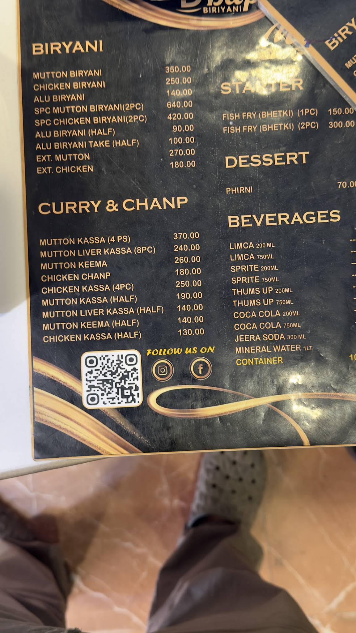 D BAPI BIRIYANI menu