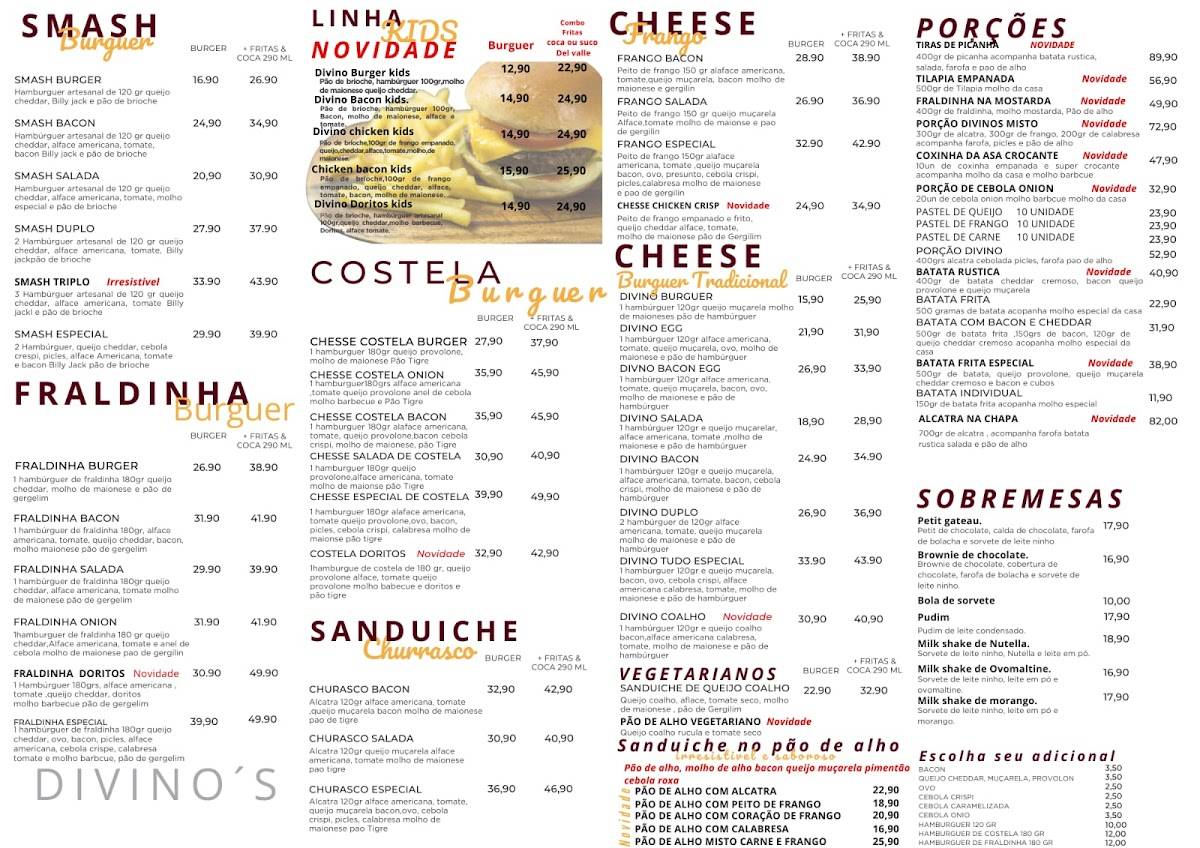 DIVINO'S BURGERS cardápio