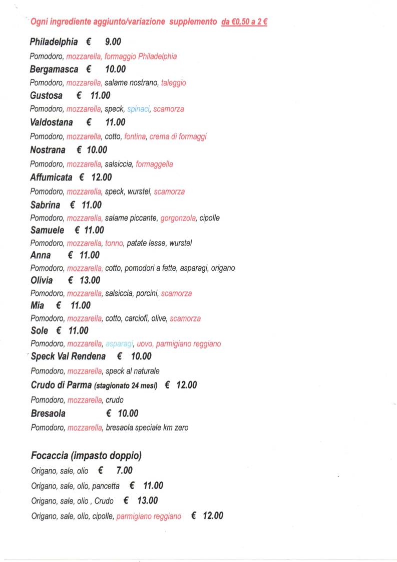 Menu di Da Domenico Pizzeria 