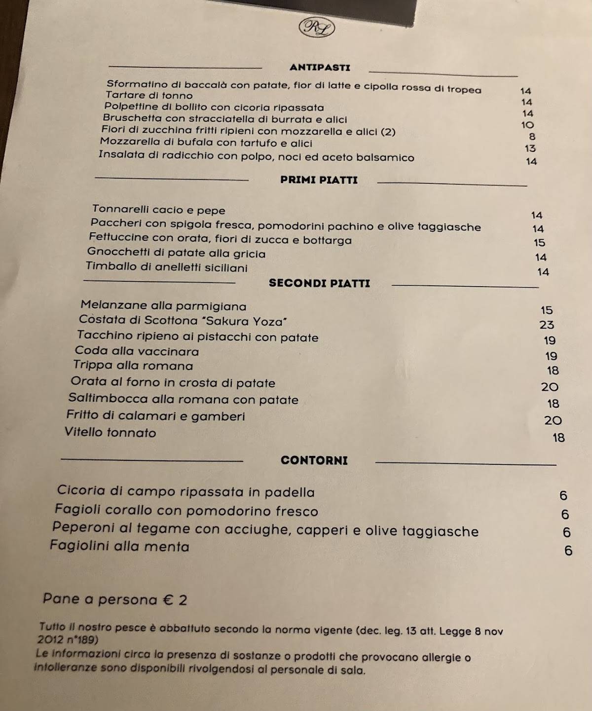 Menu di Da Roberto e Loretta 