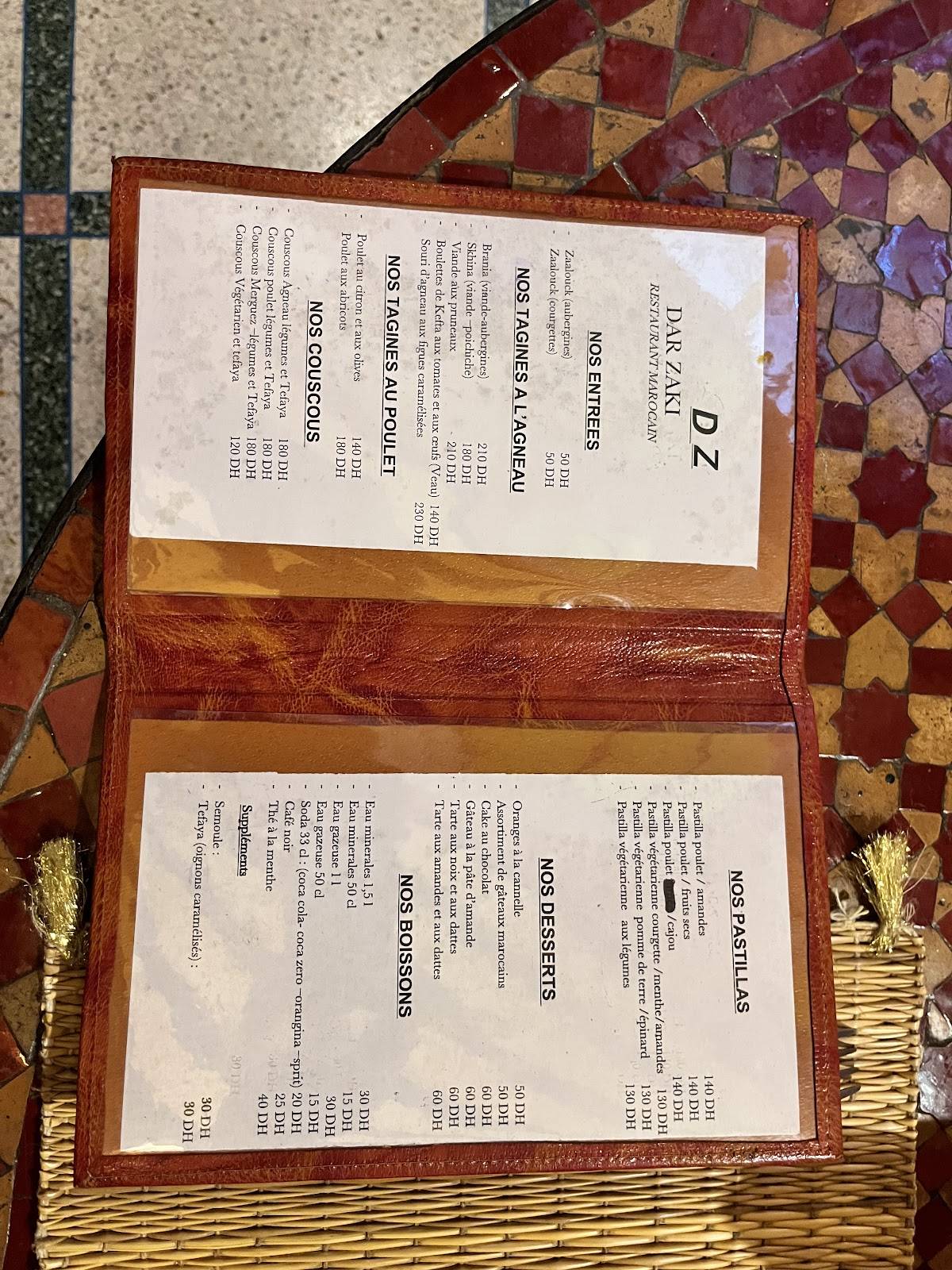 Menu de Dar Zaki (Restaurant)