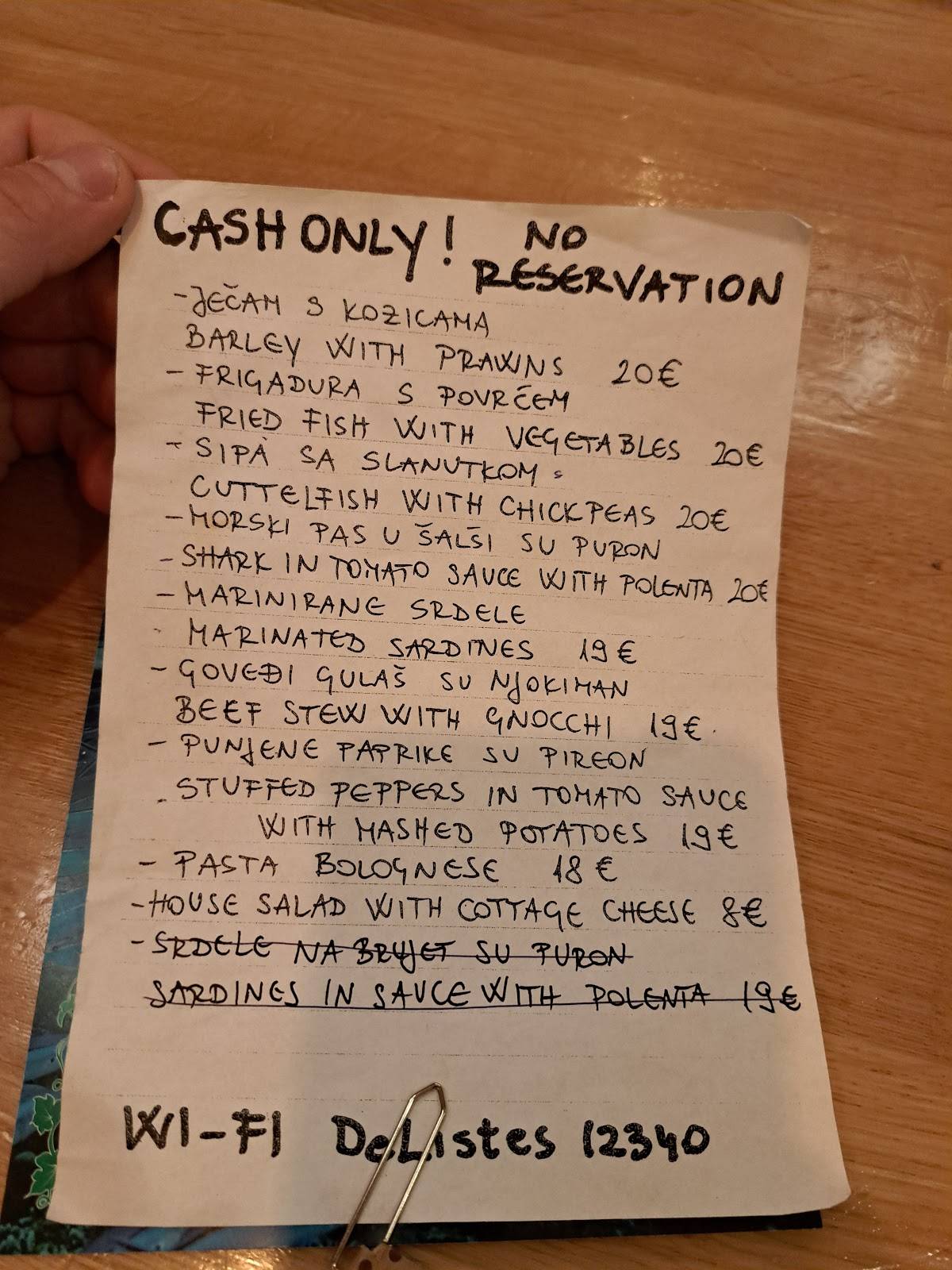 Menu di DeListes restaurant Split 