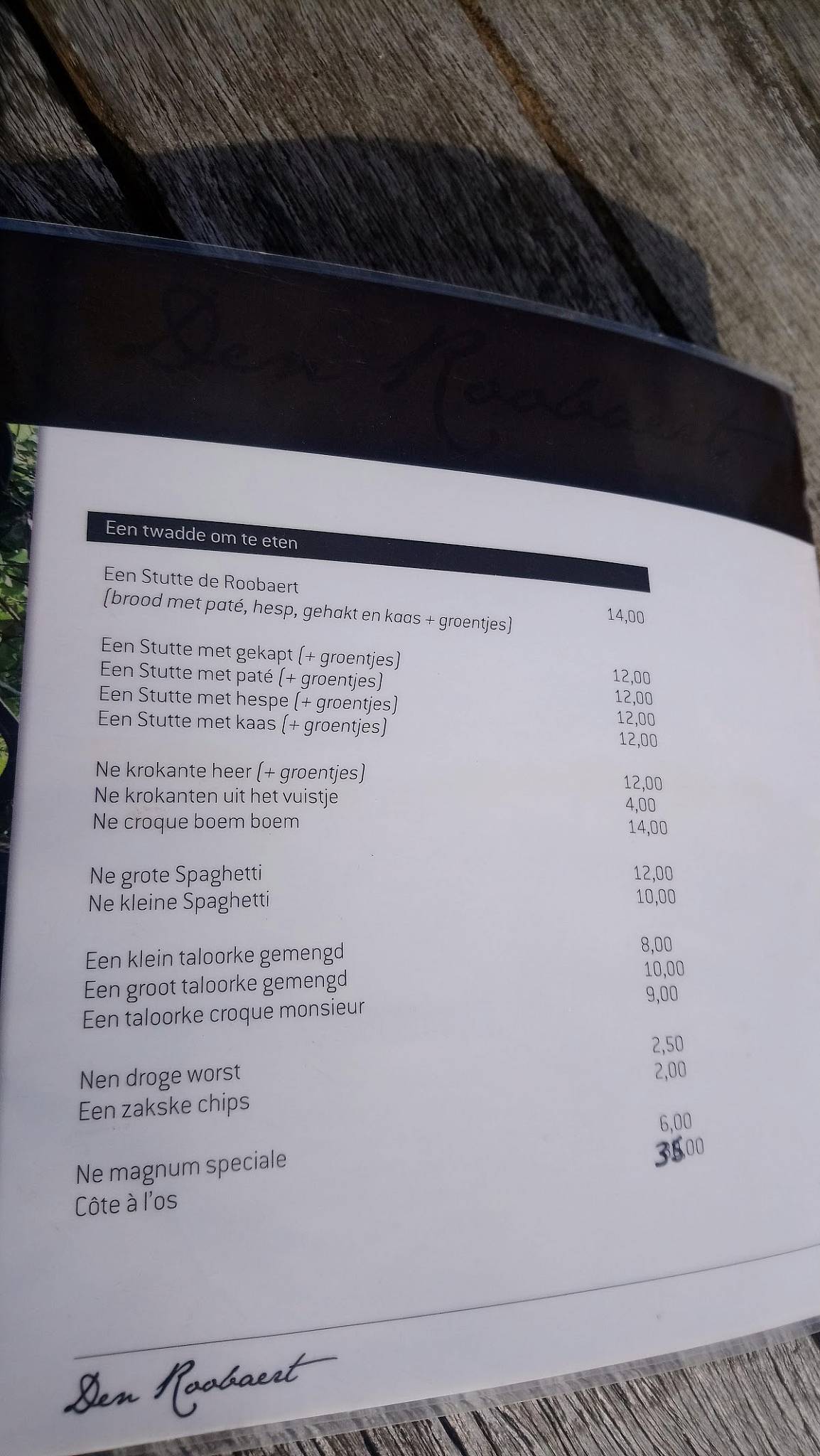 Menu de Den Roobaert