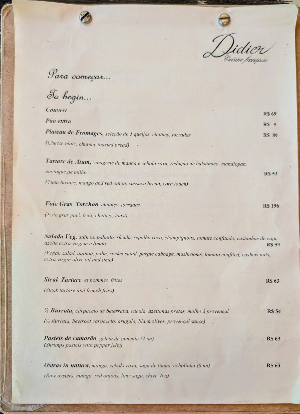 Didier Restaurante cardápio