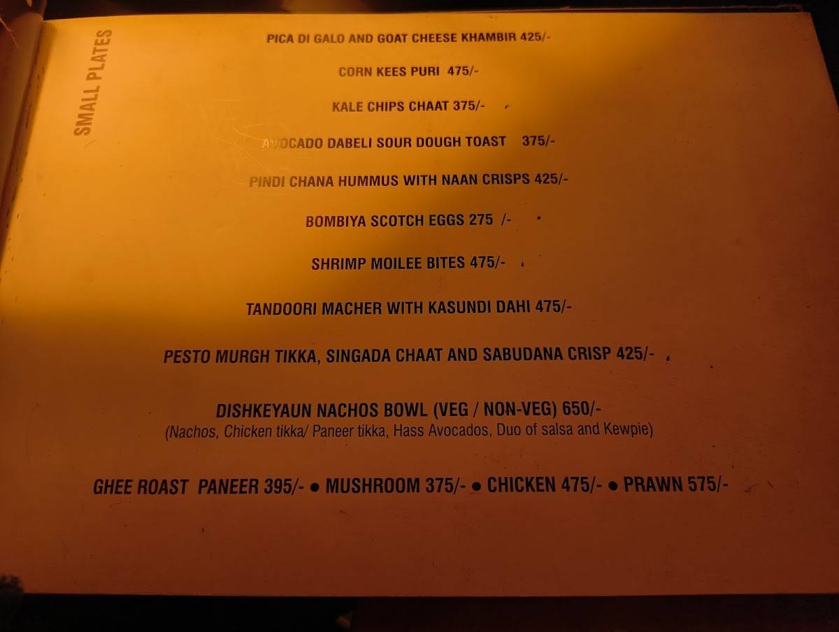 Dishkeyaun - The Great Indian Restaurant & Bollywood Bar menu