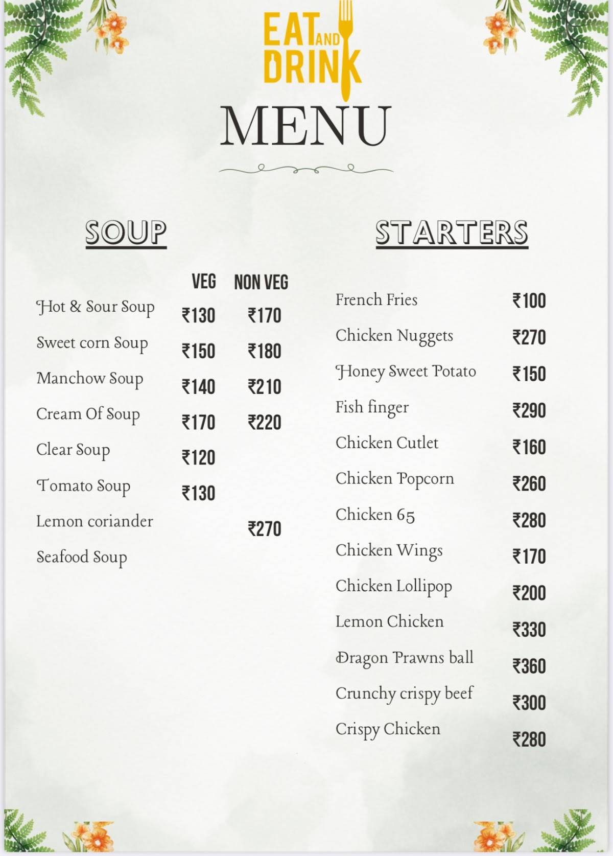 EAT AND DRINK menu