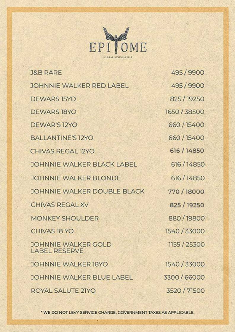 EPITOME - Global Dining & Bar menu