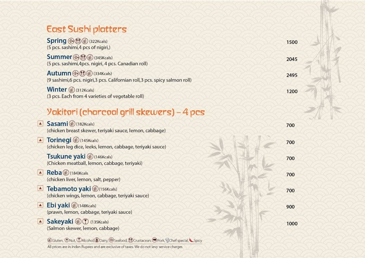 East Restaurant - Pan-Asian Rooftop menu