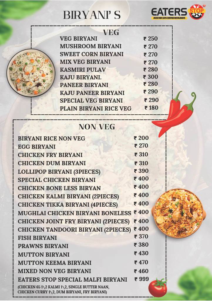 Eaters Stop Restaurant menu