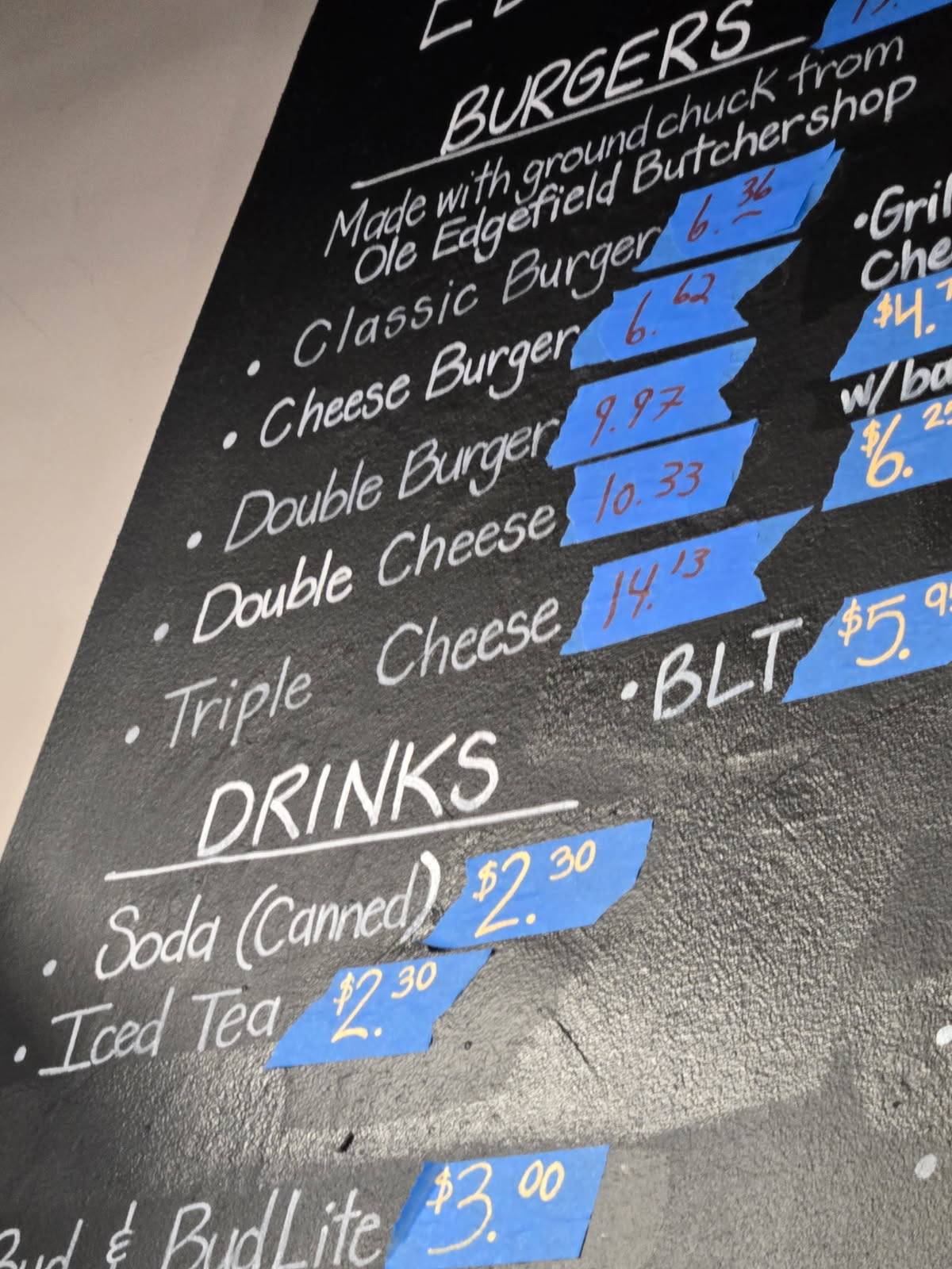 Menu at Edgefield Pool Room restaurant, Edgefield
